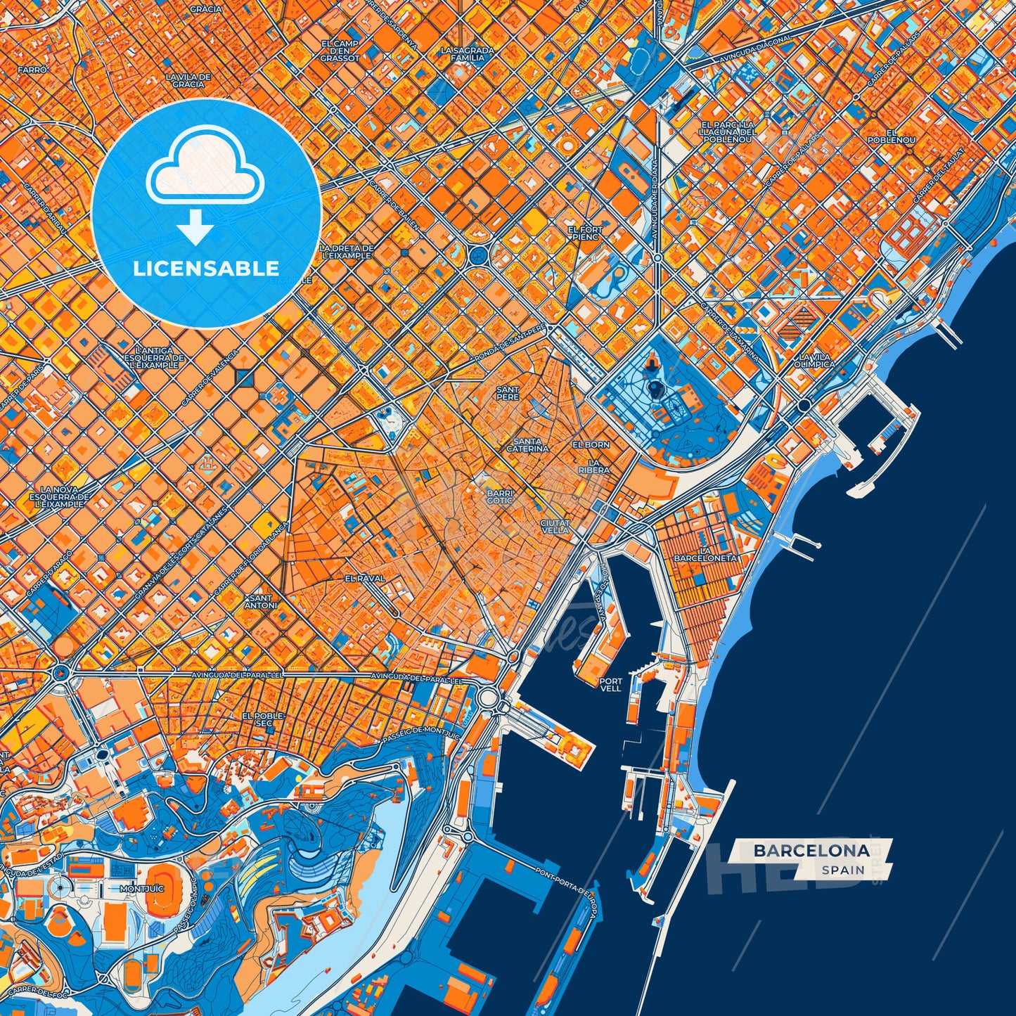 Canvas Print Template of Barcelona Street Map
