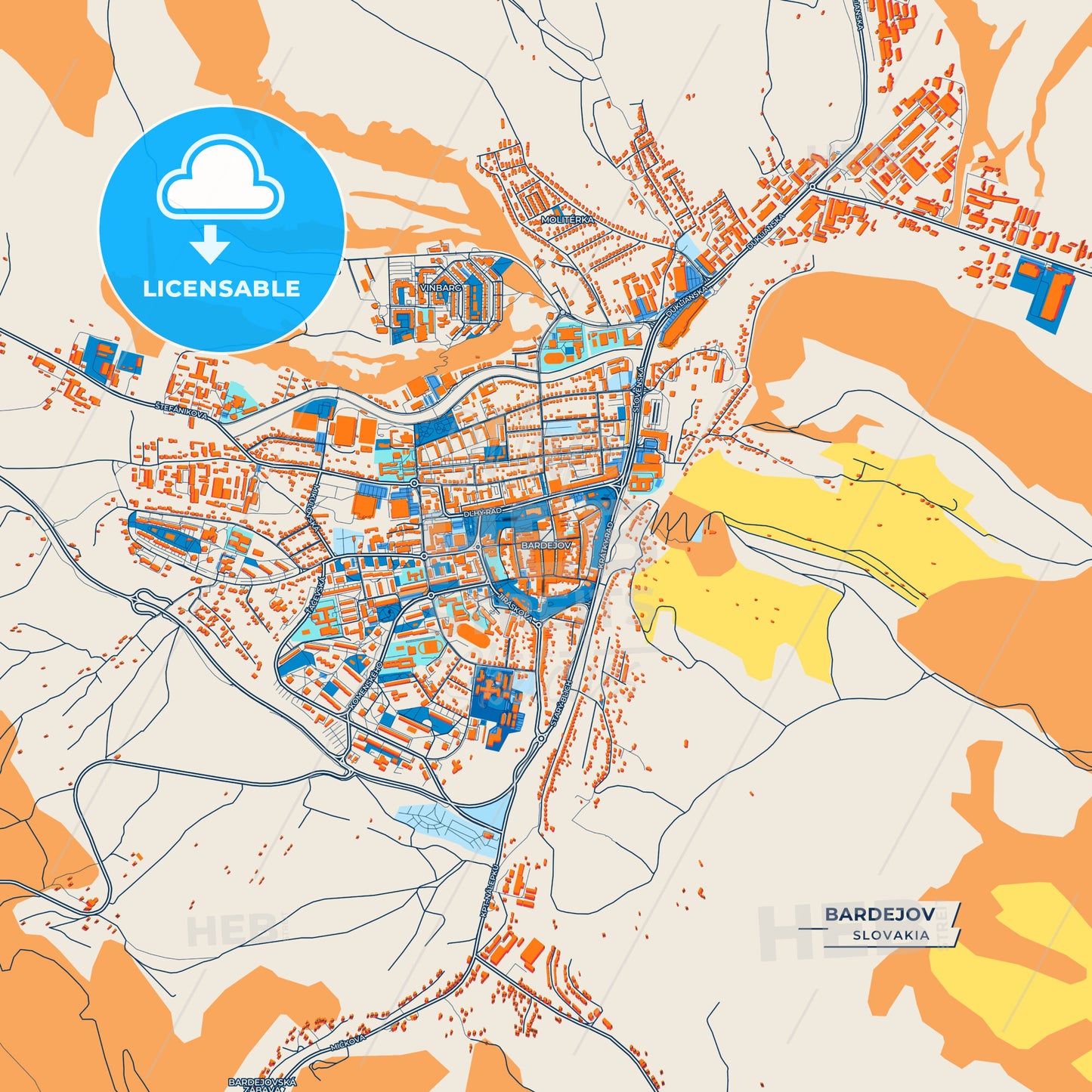 Canvas Print Template of Bardejov Street Map
