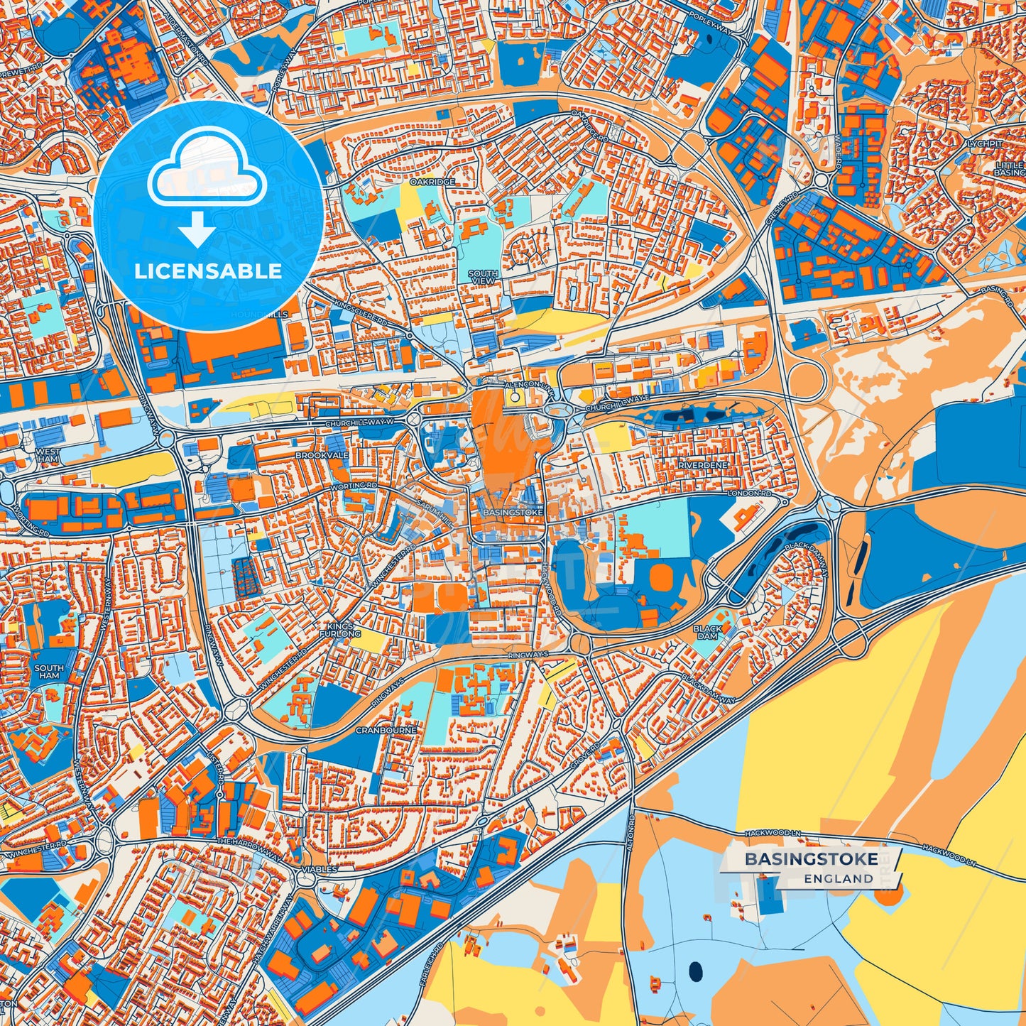 Canvas Print Template of Basingstoke Street Map