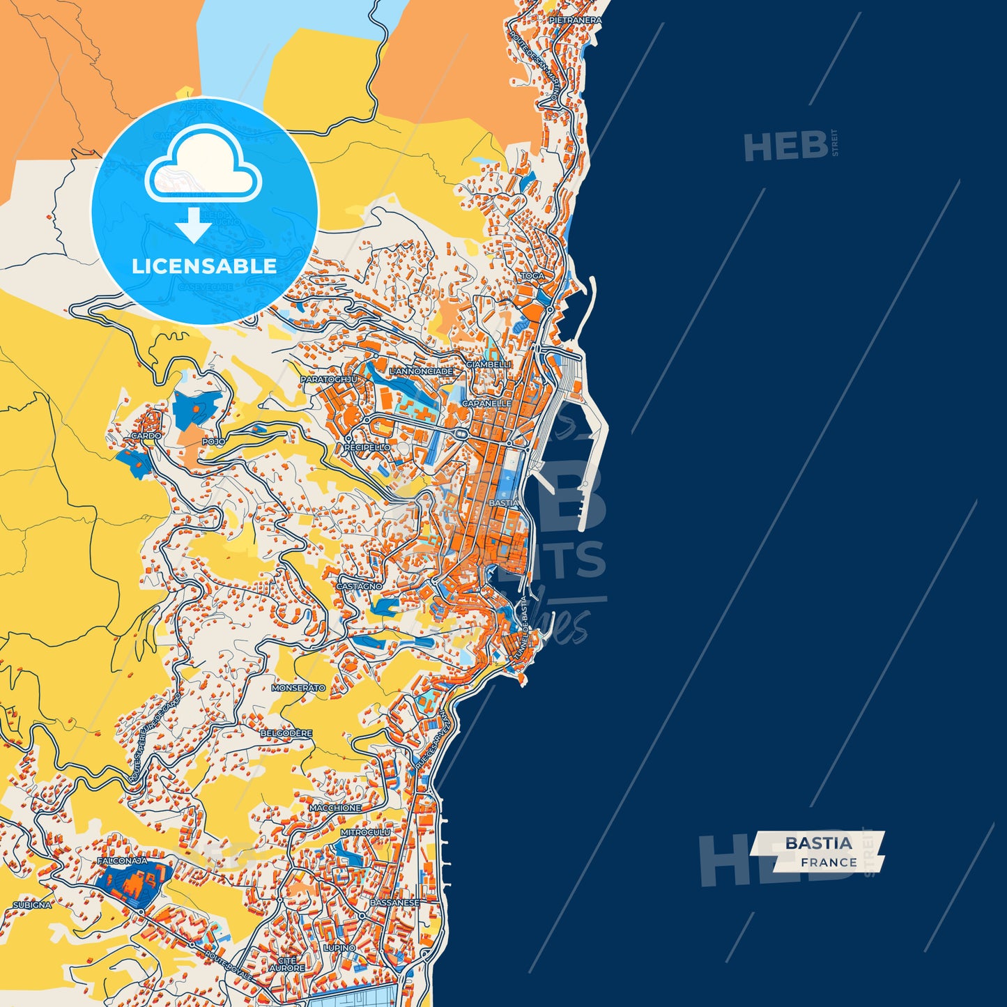 Canvas Print Template of Bastia Street Map