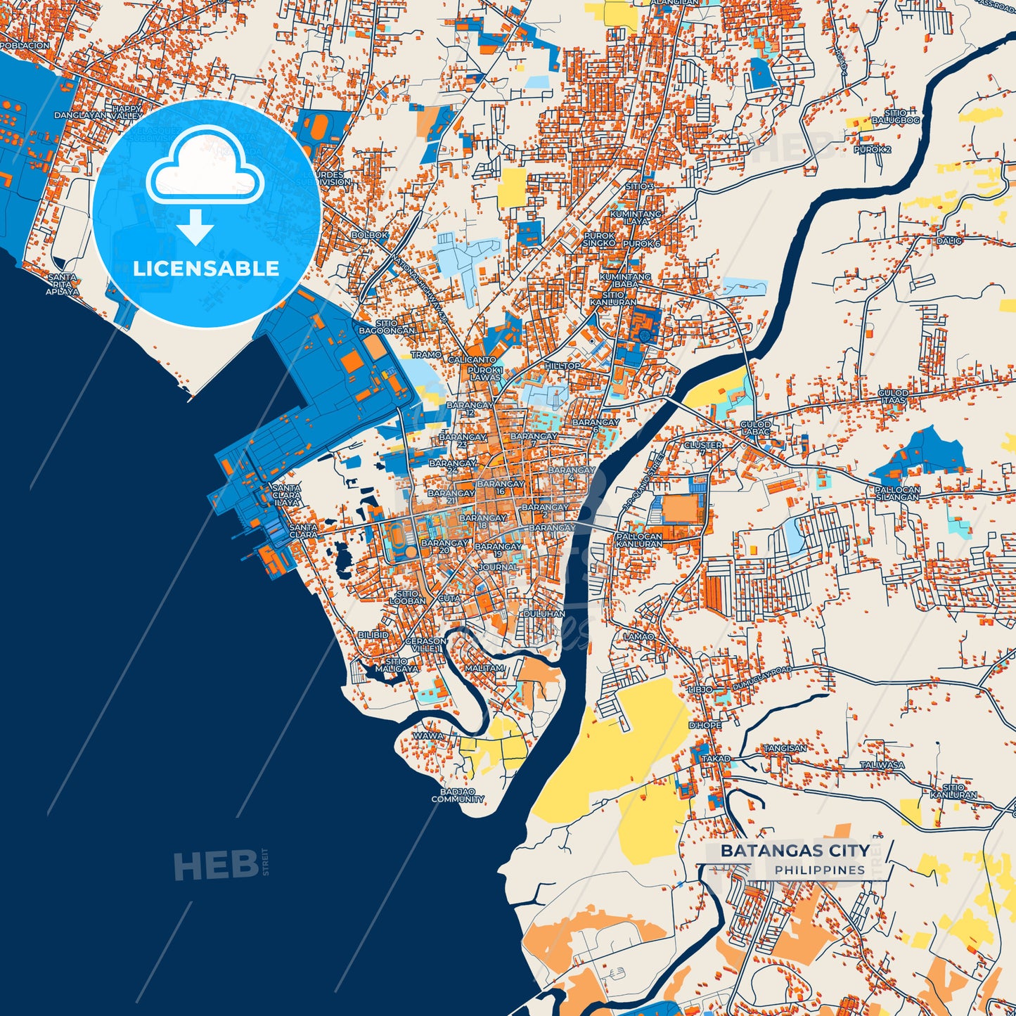 Canvas Print Template of Batangas City Street Map