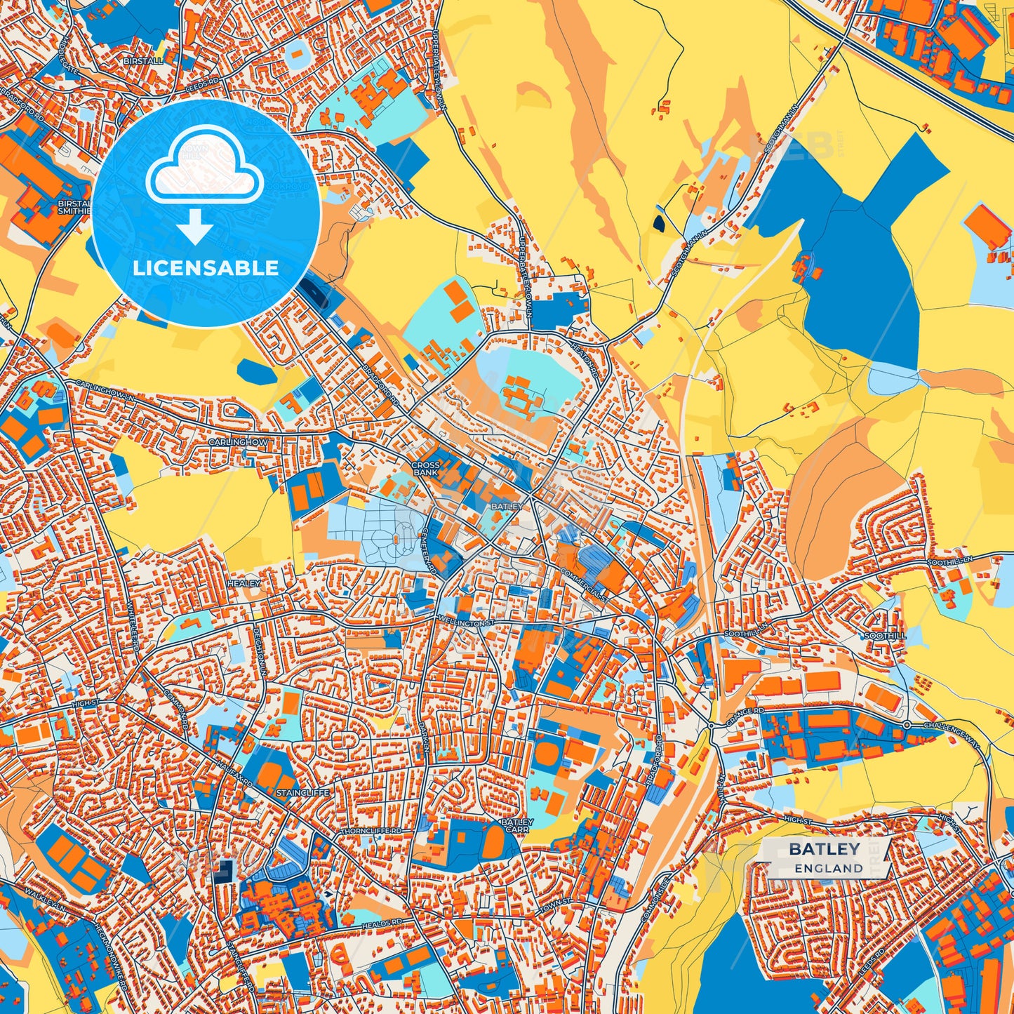 Canvas Print Template of Batley Street Map