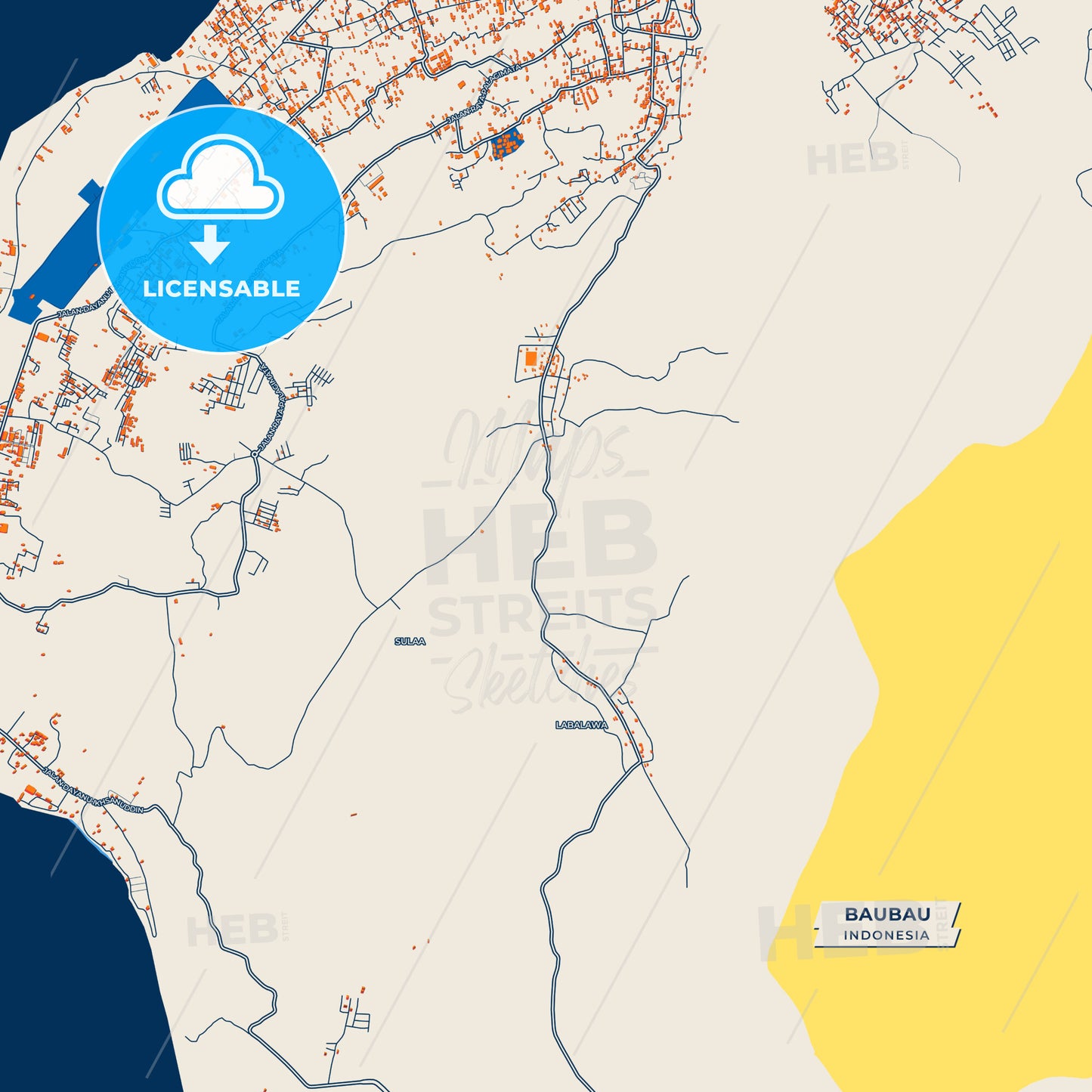 Canvas Print Template of Baubau Street Map
