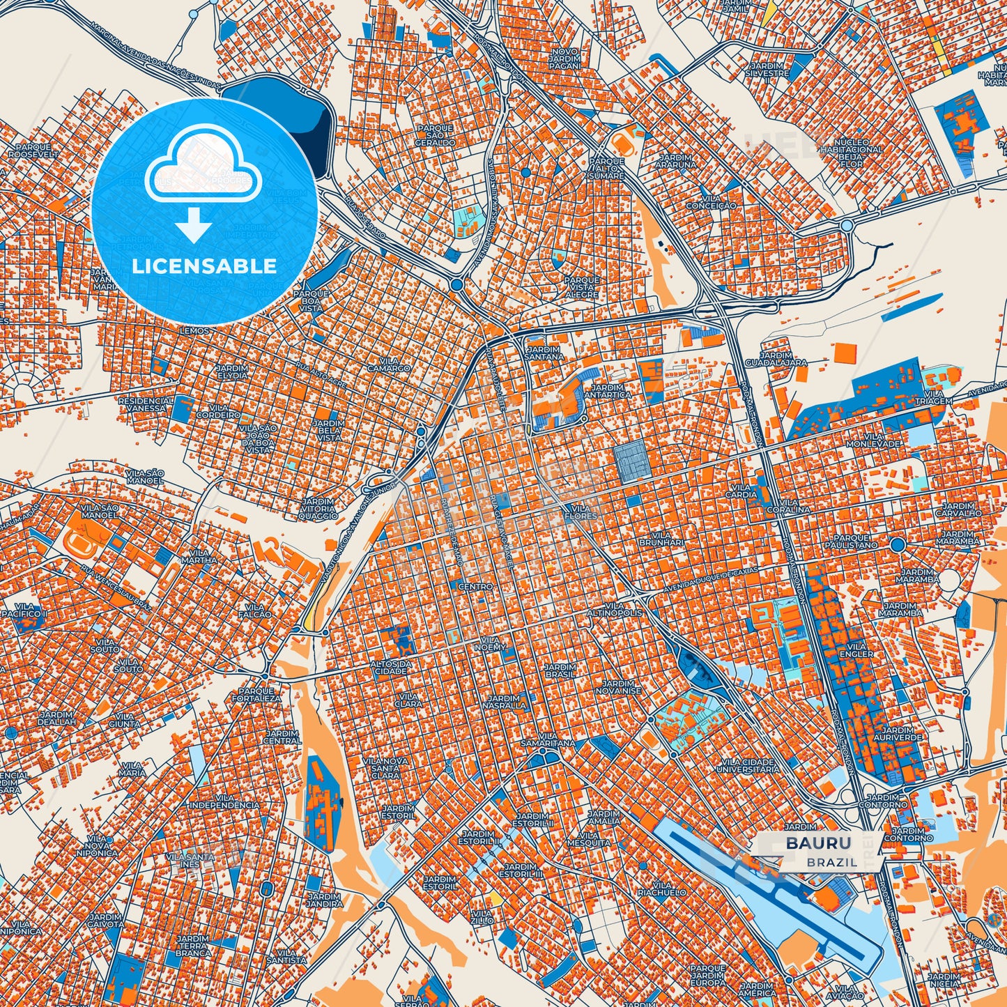 Canvas Print Template of Bauru Street Map