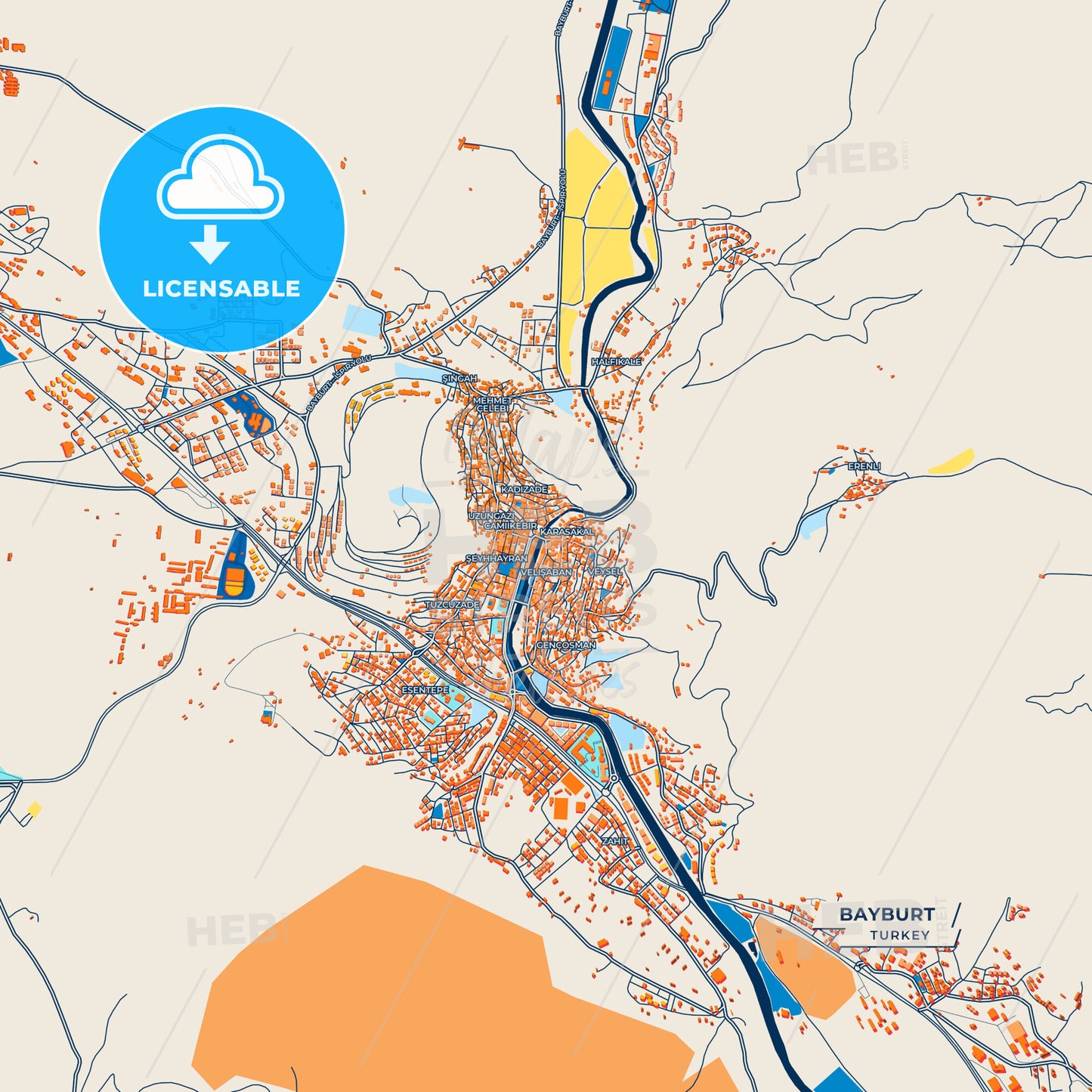 Canvas Print Template of Bayburt Street Map