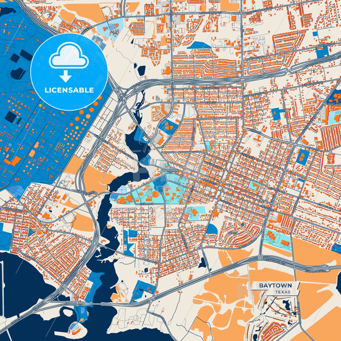 Canvas Print Template of Baytown Street Map