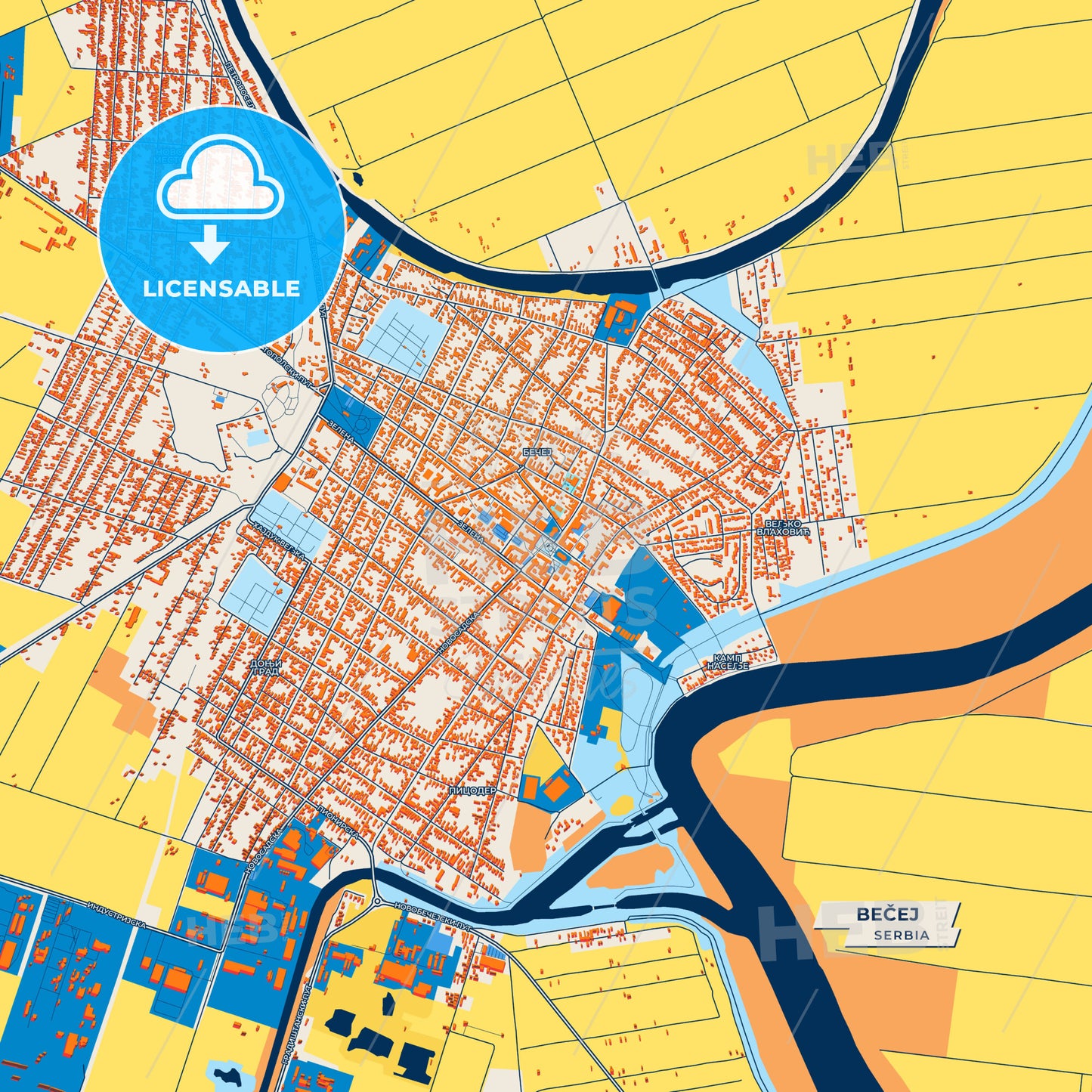 Canvas Print Template of Bečej Street Map