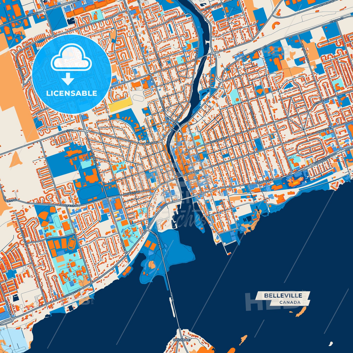 Canvas Print Template of Belleville Street Map