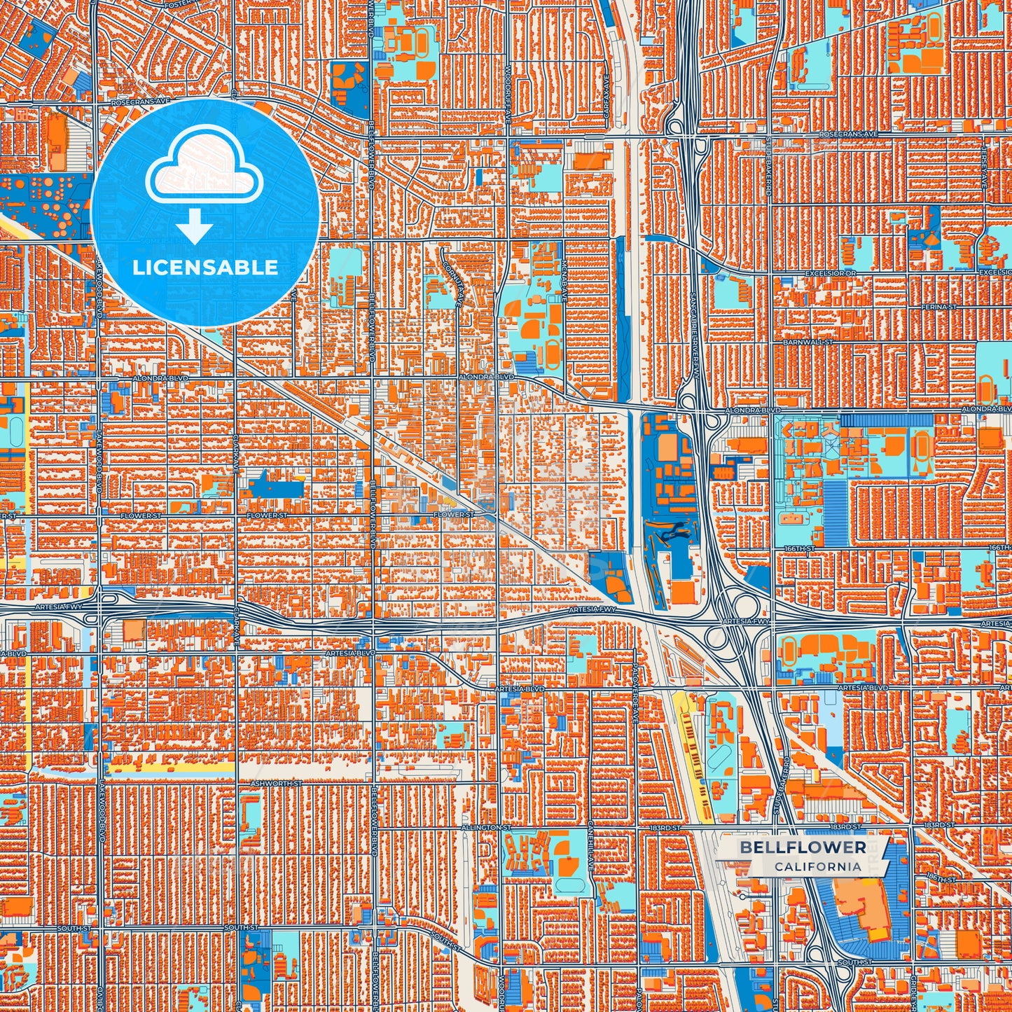 Canvas Print Template of Bellflower Street Map