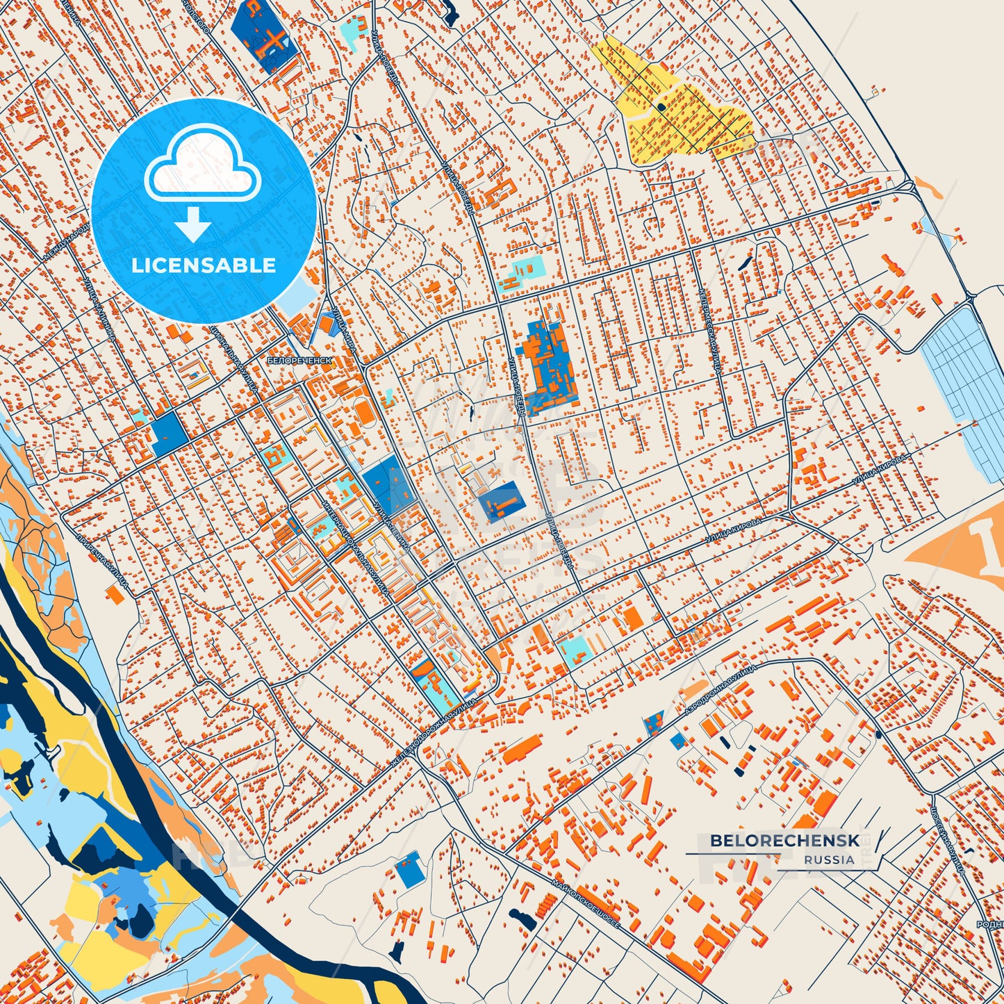 Canvas Print Template of Belorechensk Street Map