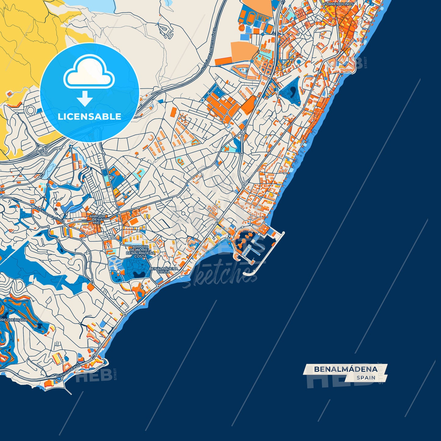 Canvas Print Template of Benalmádena Street Map