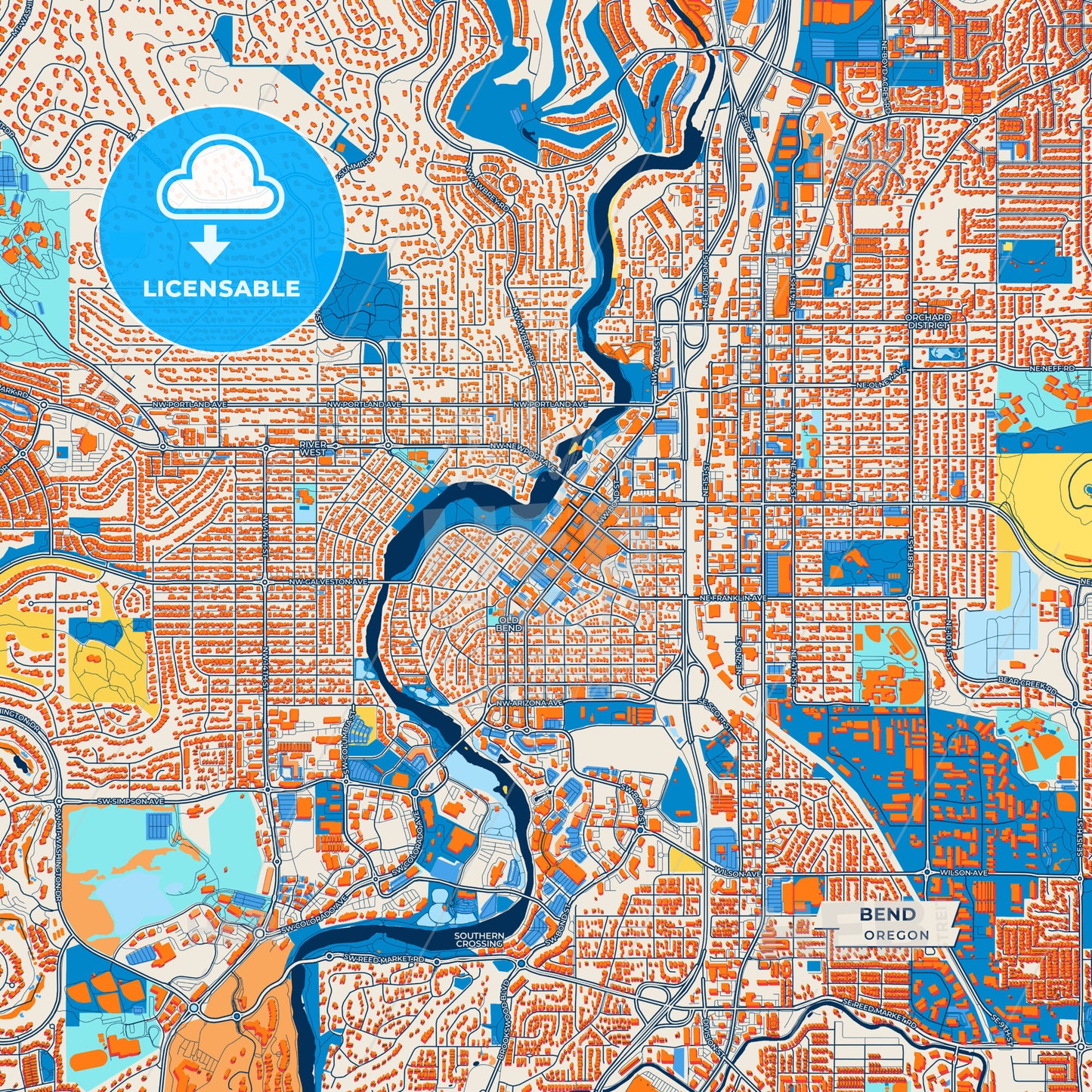 Canvas Print Template of Bend Street Map