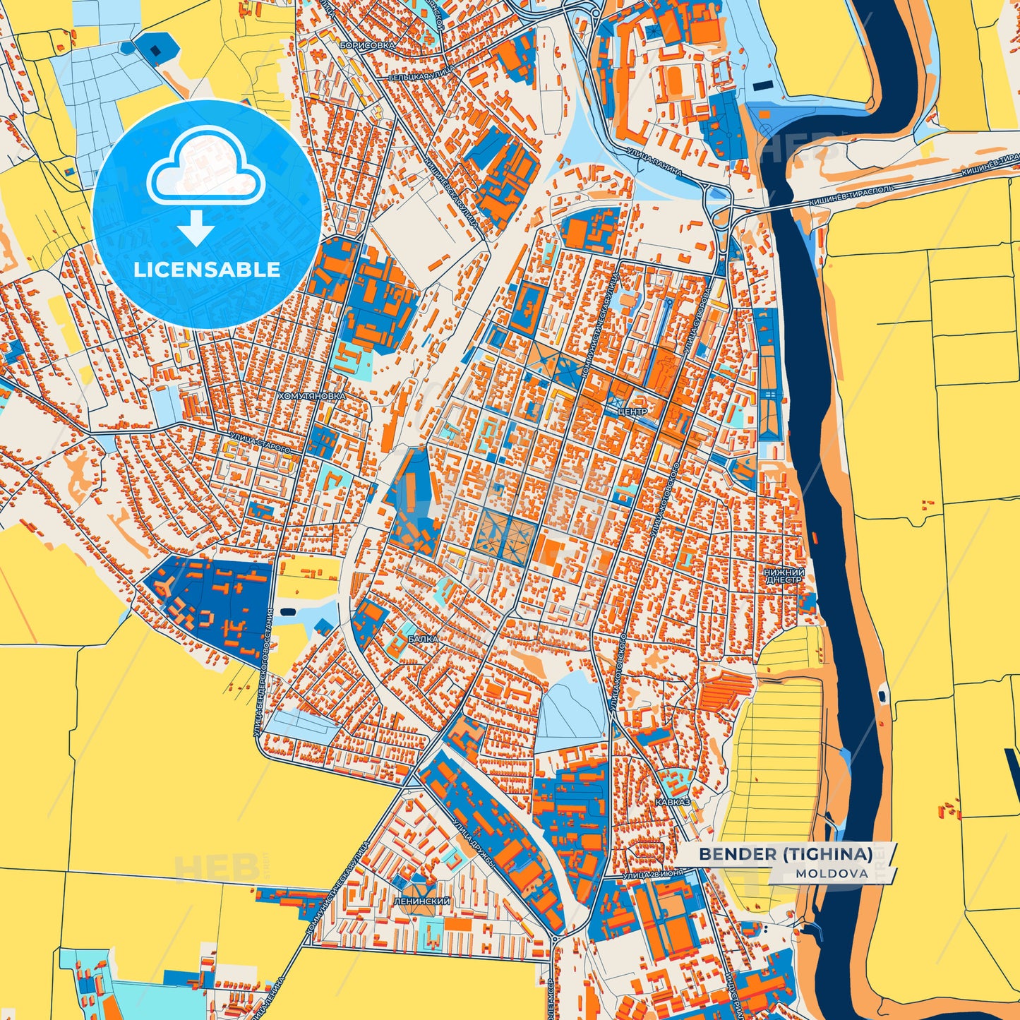 Canvas Print Template of Bender (Tighina) Street Map