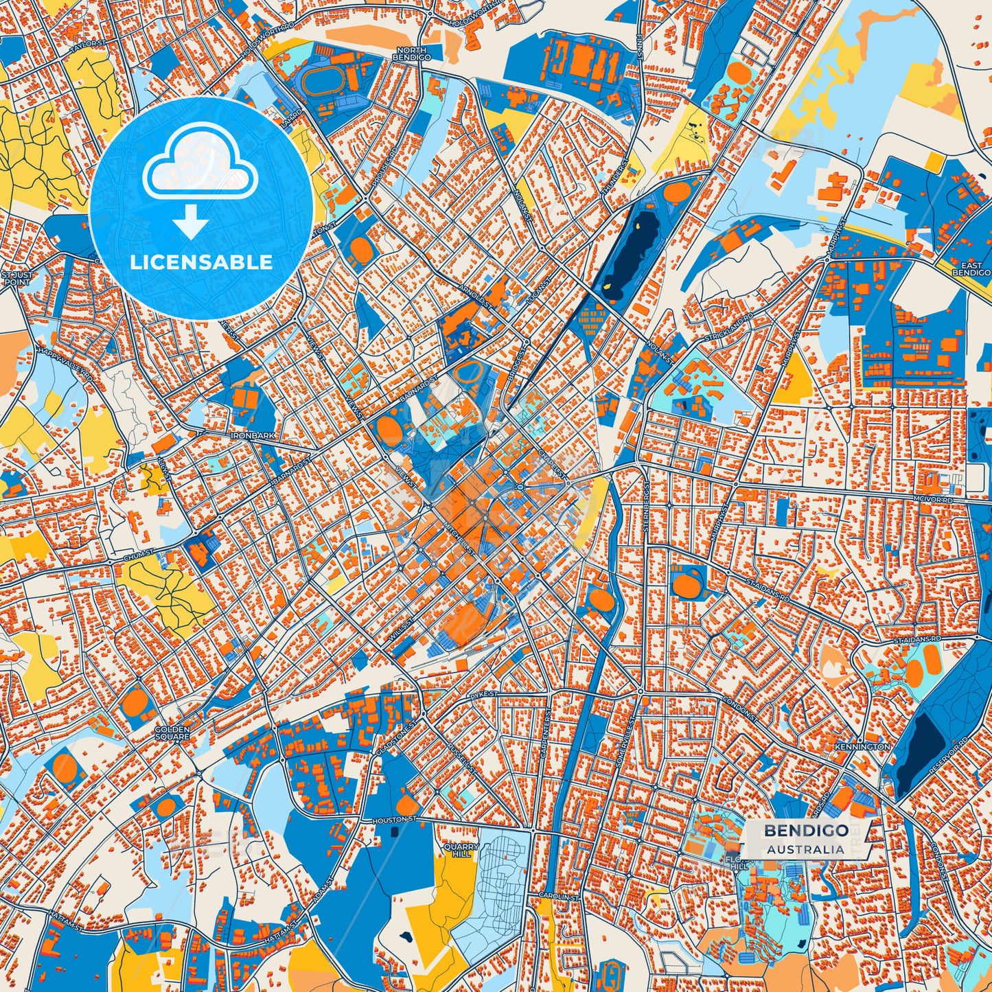Canvas Print Template of Bendigo Street Map