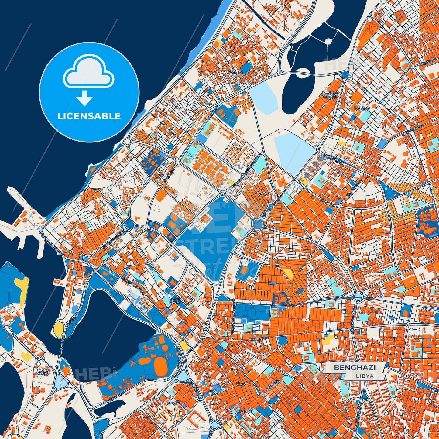 Canvas Print Template of Benghazi Street Map
