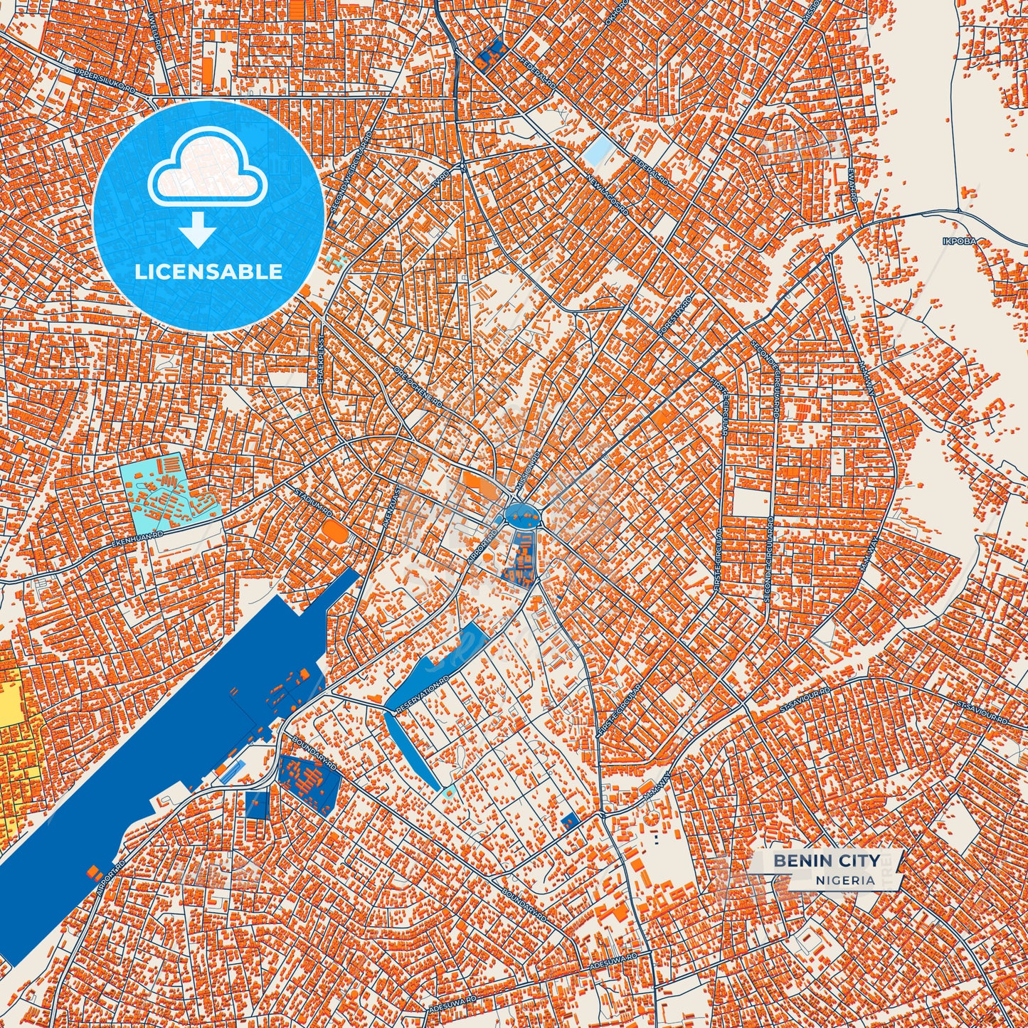 Canvas Print Template of Benin City Street Map