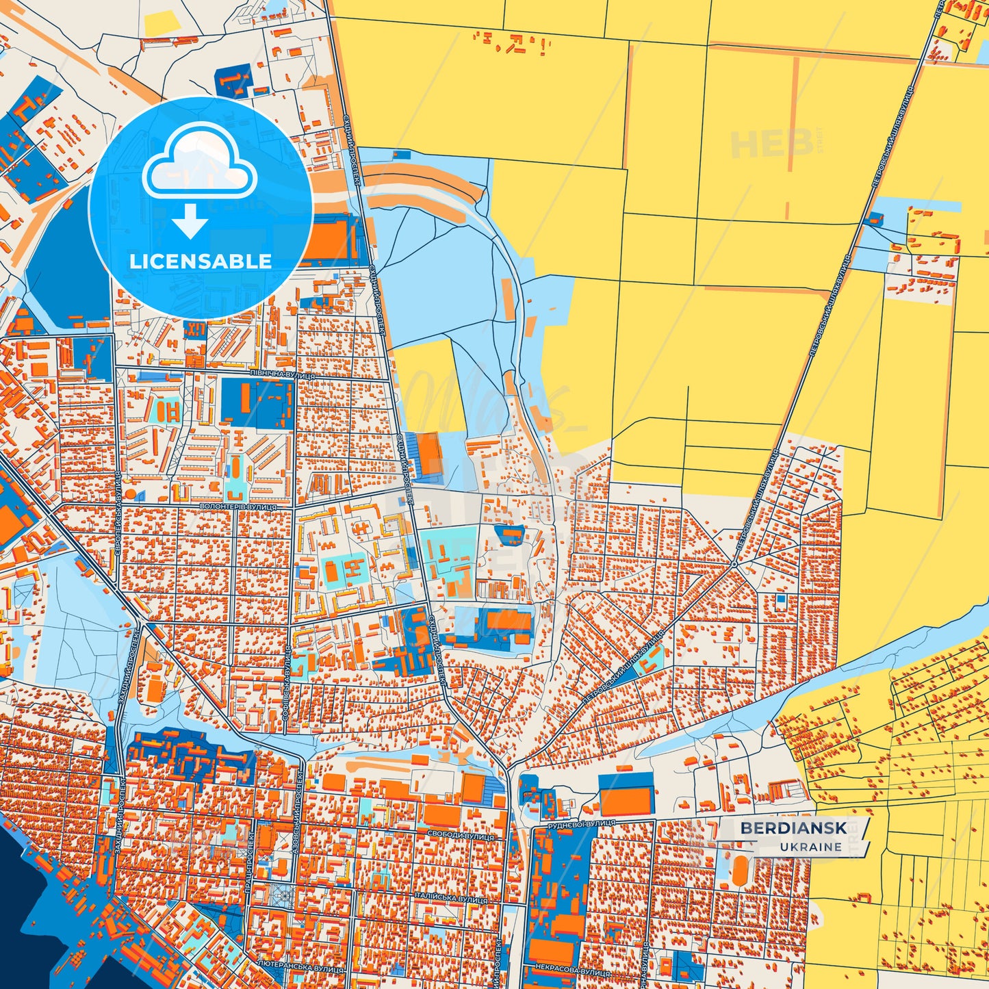 Canvas Print Template of Berdiansk Street Map