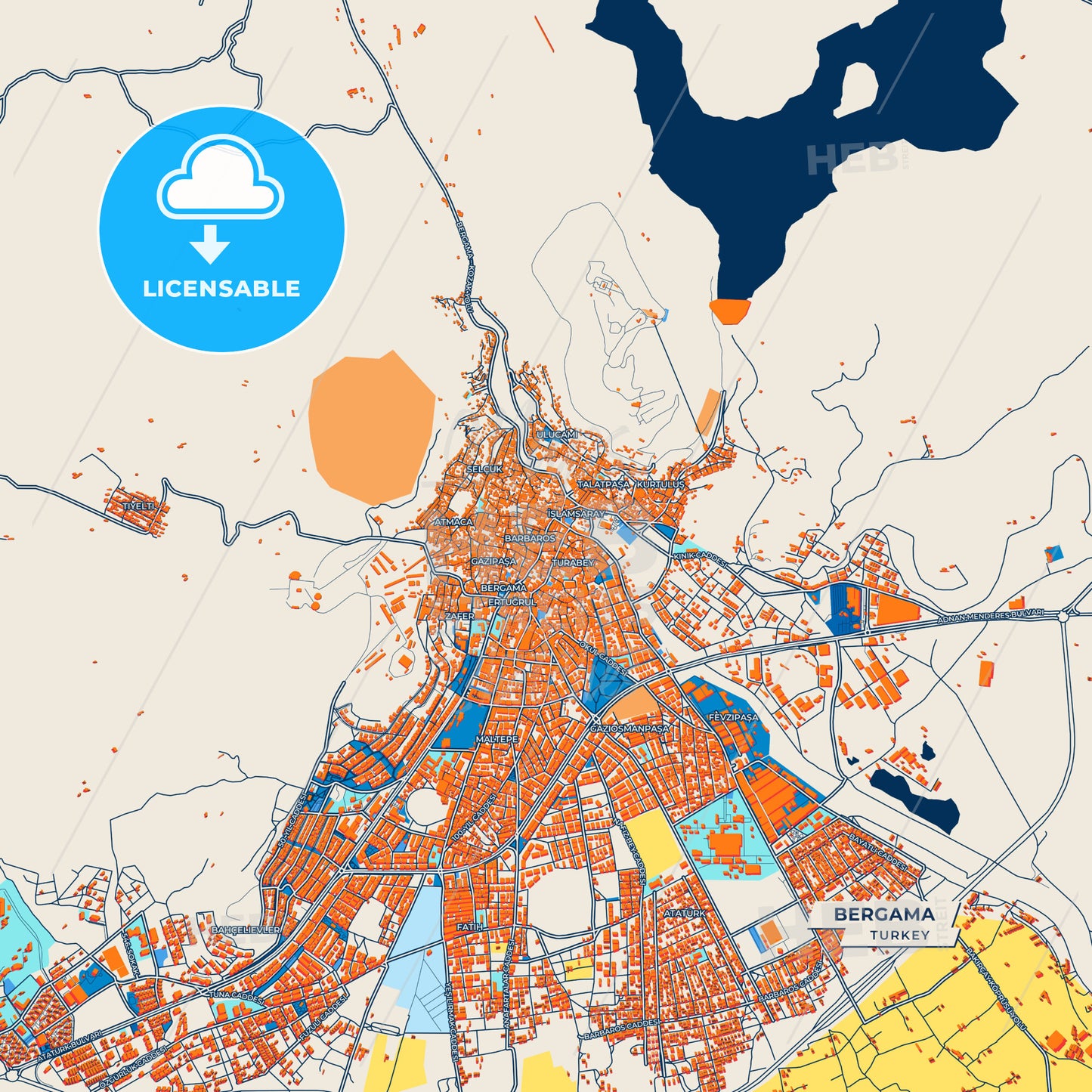 Canvas Print Template of Bergama Street Map