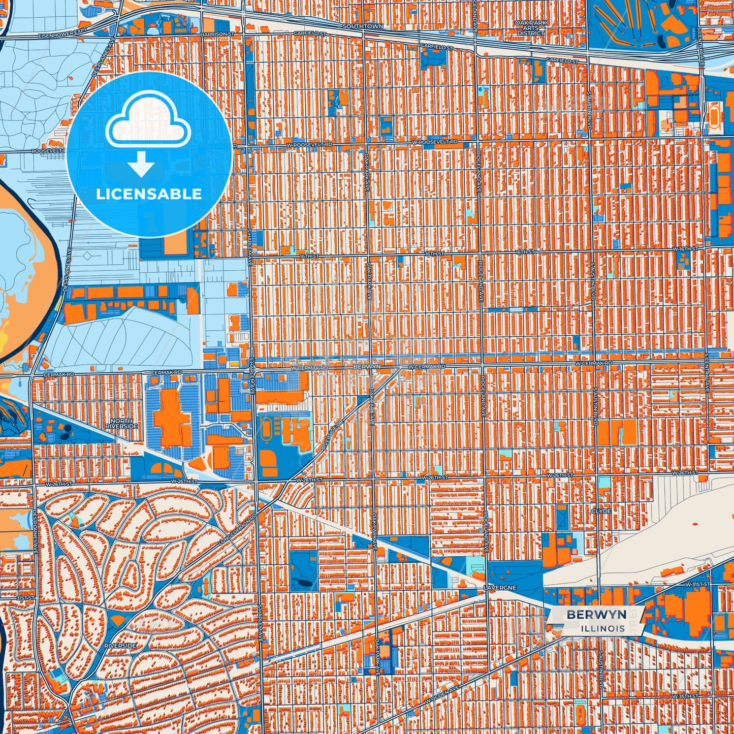 Canvas Print Template of Berwyn Street Map