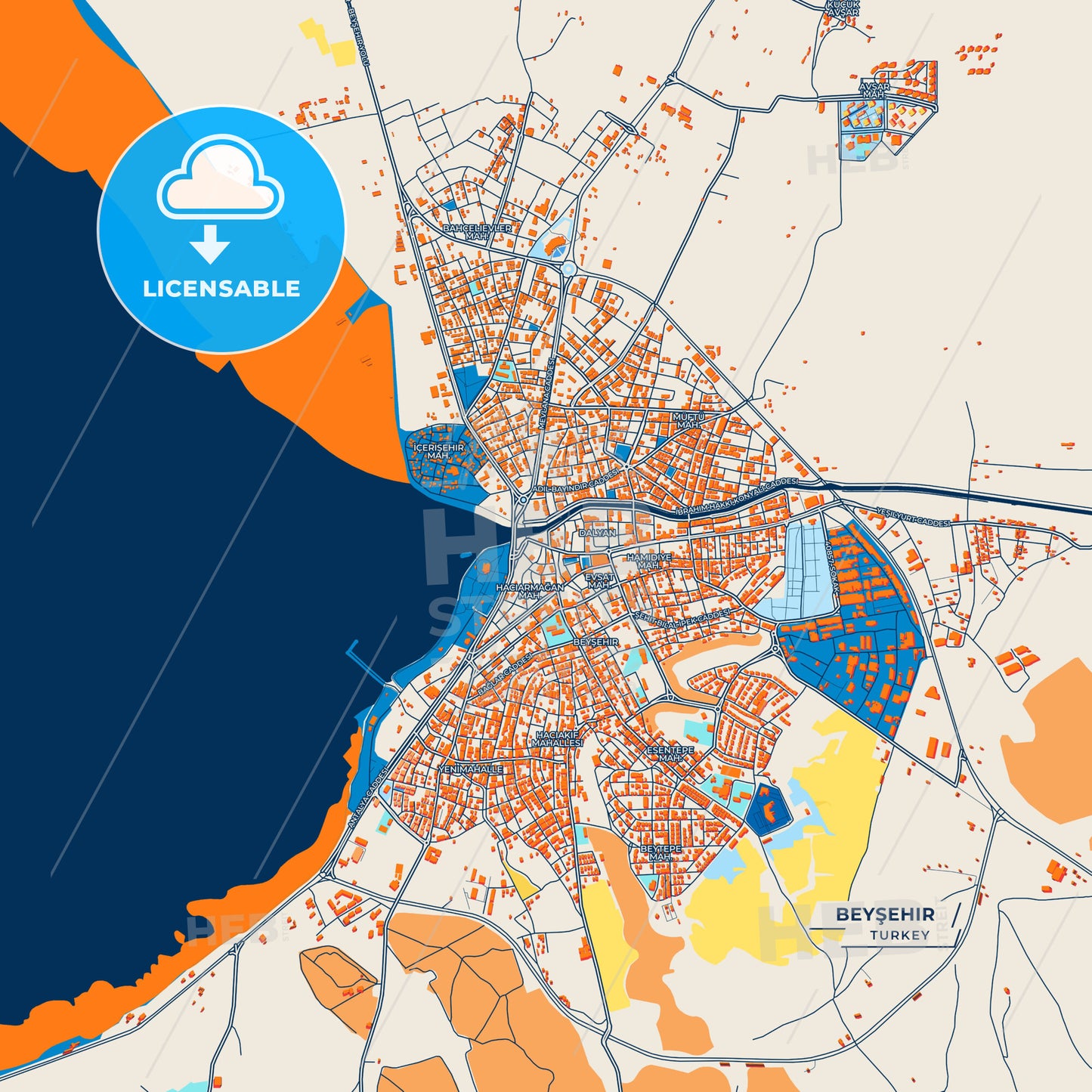 Canvas Print Template of Beyşehir Street Map