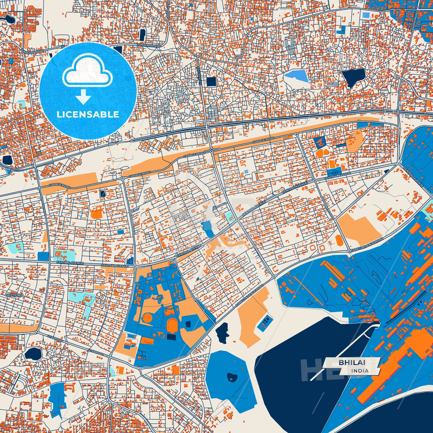 Canvas Print Template of Bhilai Street Map