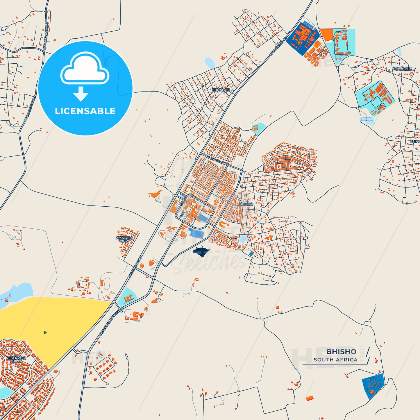 Canvas Print Template of Bhisho Street Map