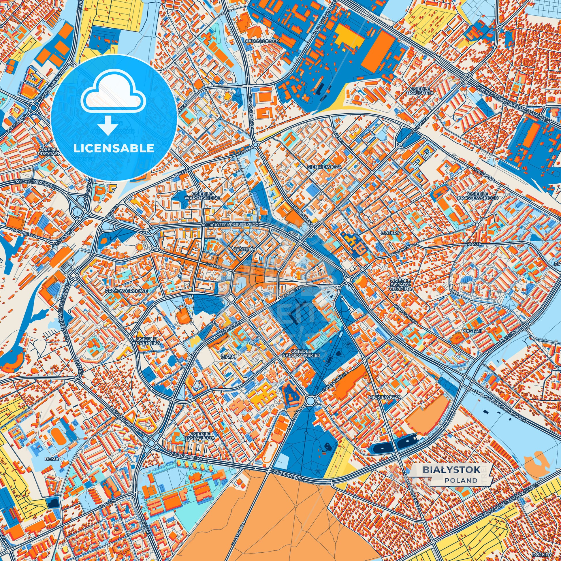 Canvas Print Template of Białystok Street Map