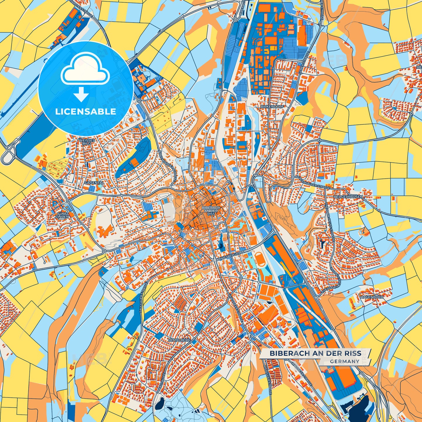 Canvas Print Template of Biberach an der Riß Street Map