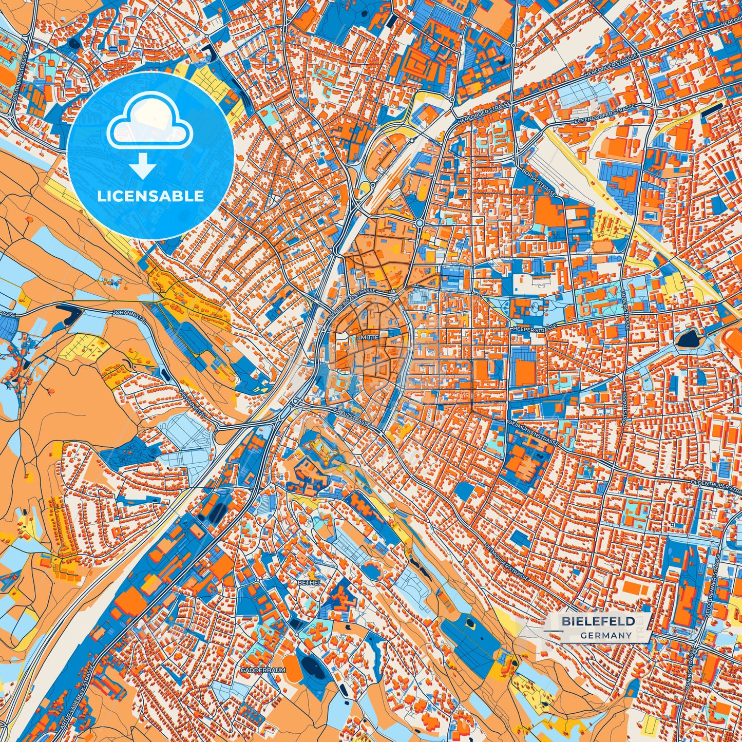 Canvas Print Template of Bielefeld Street Map