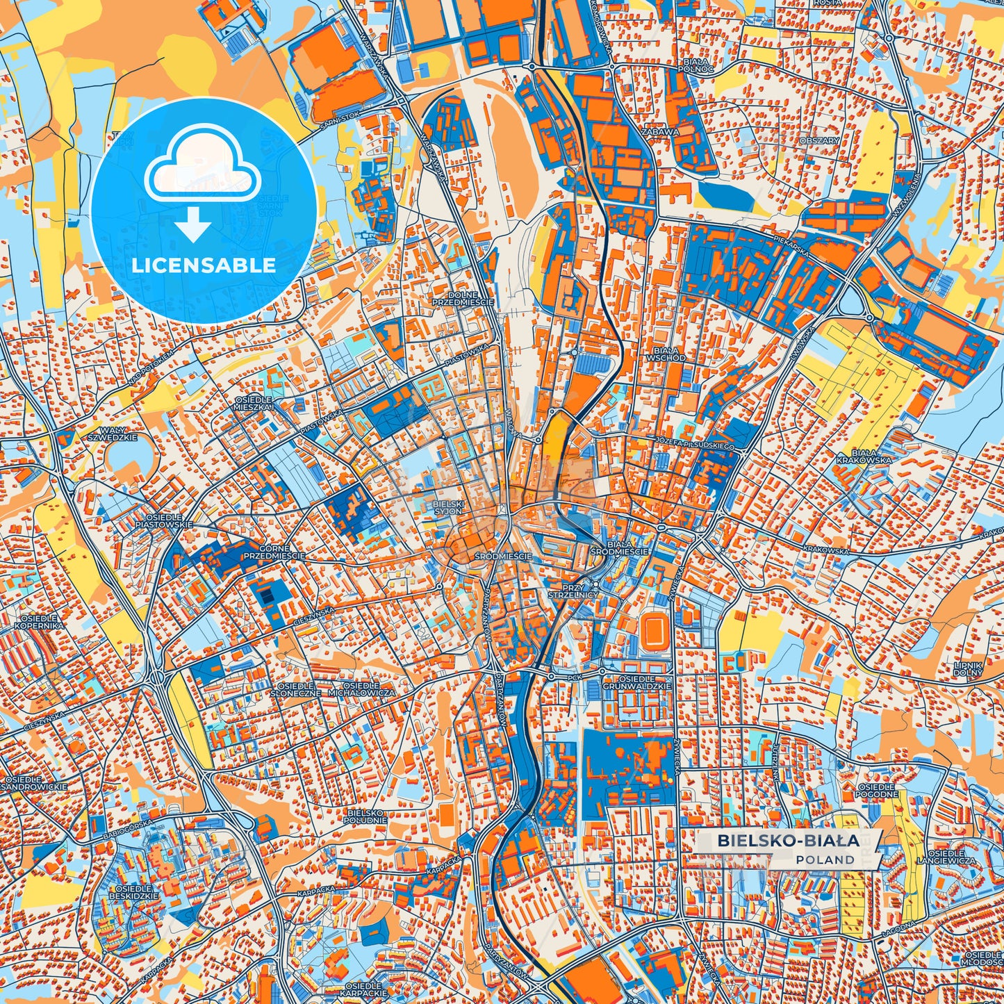 Canvas Print Template of Bielsko-Biała Street Map