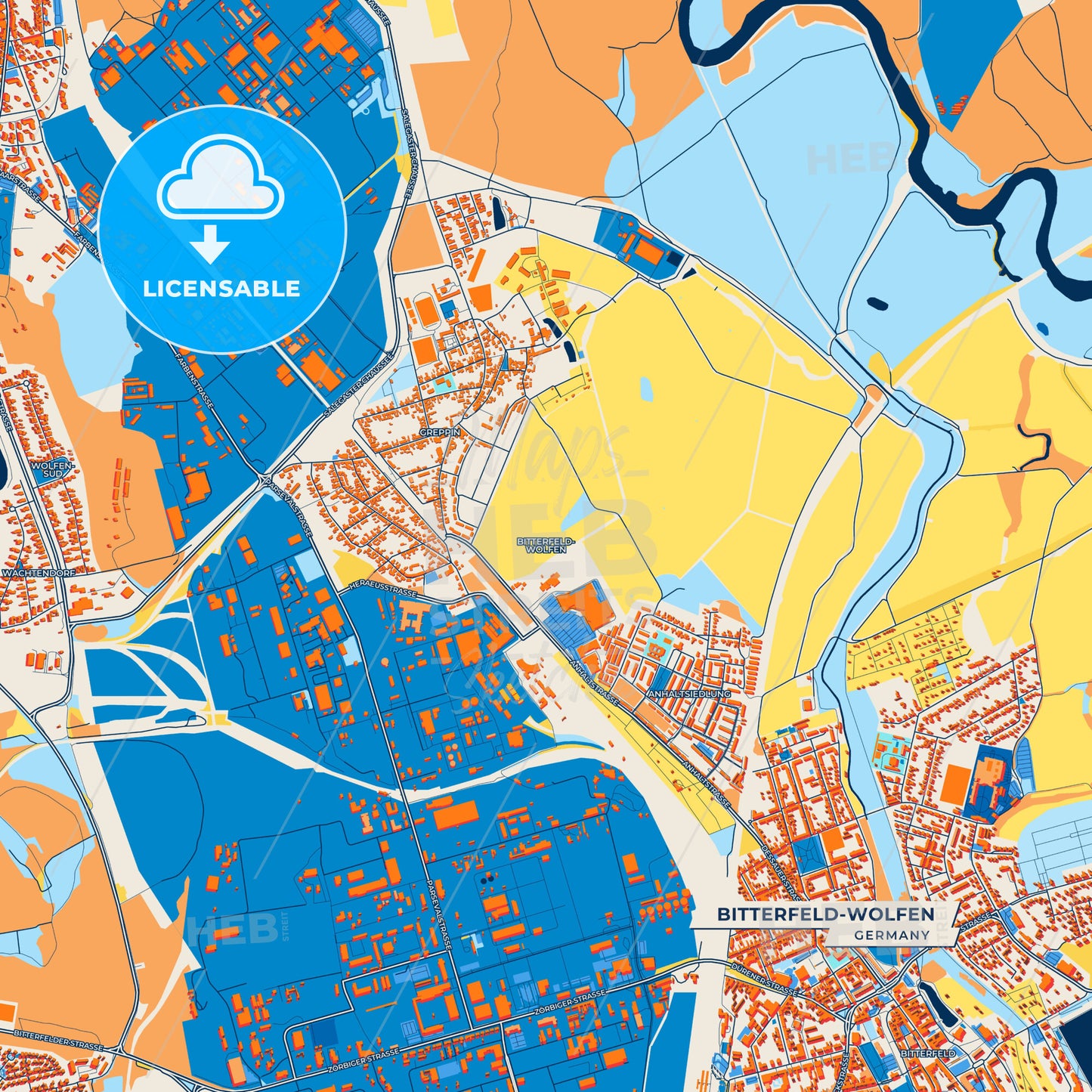 Canvas Print Template of Bitterfeld-Wolfen Street Map