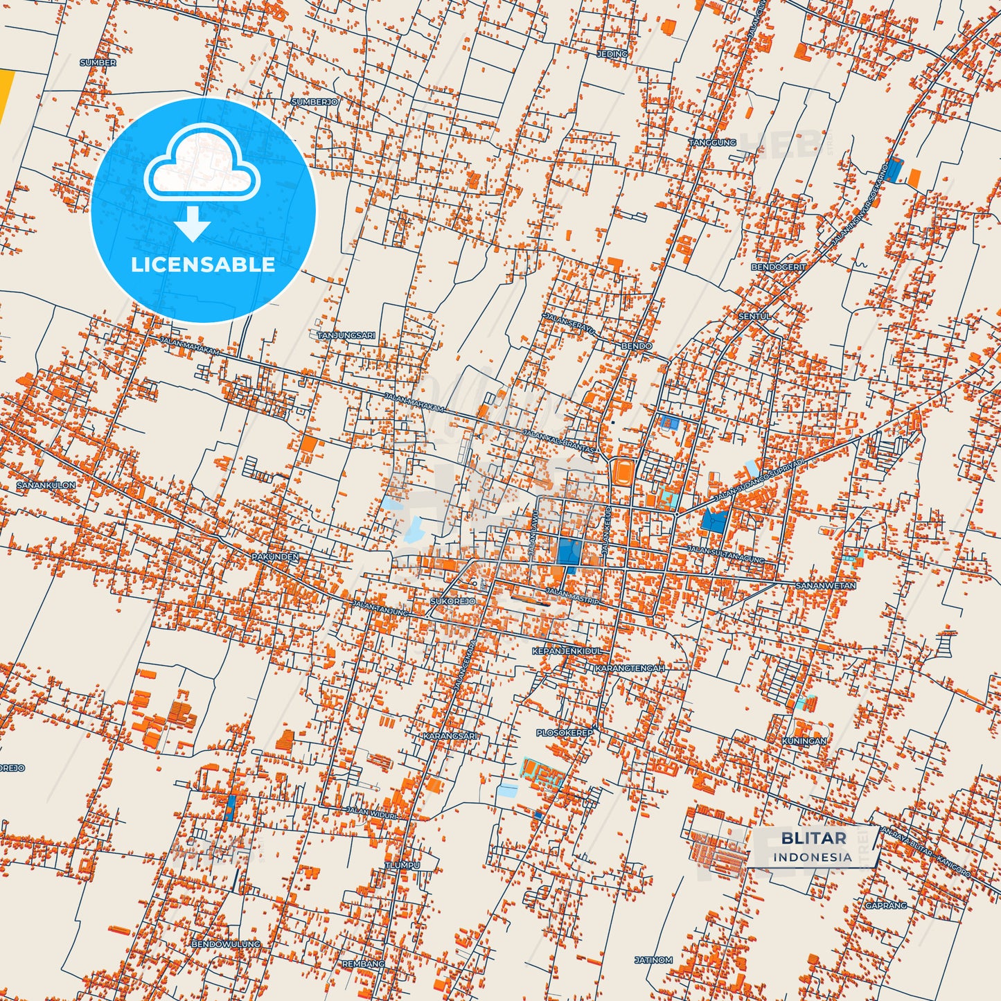 Canvas Print Template of Blitar Street Map
