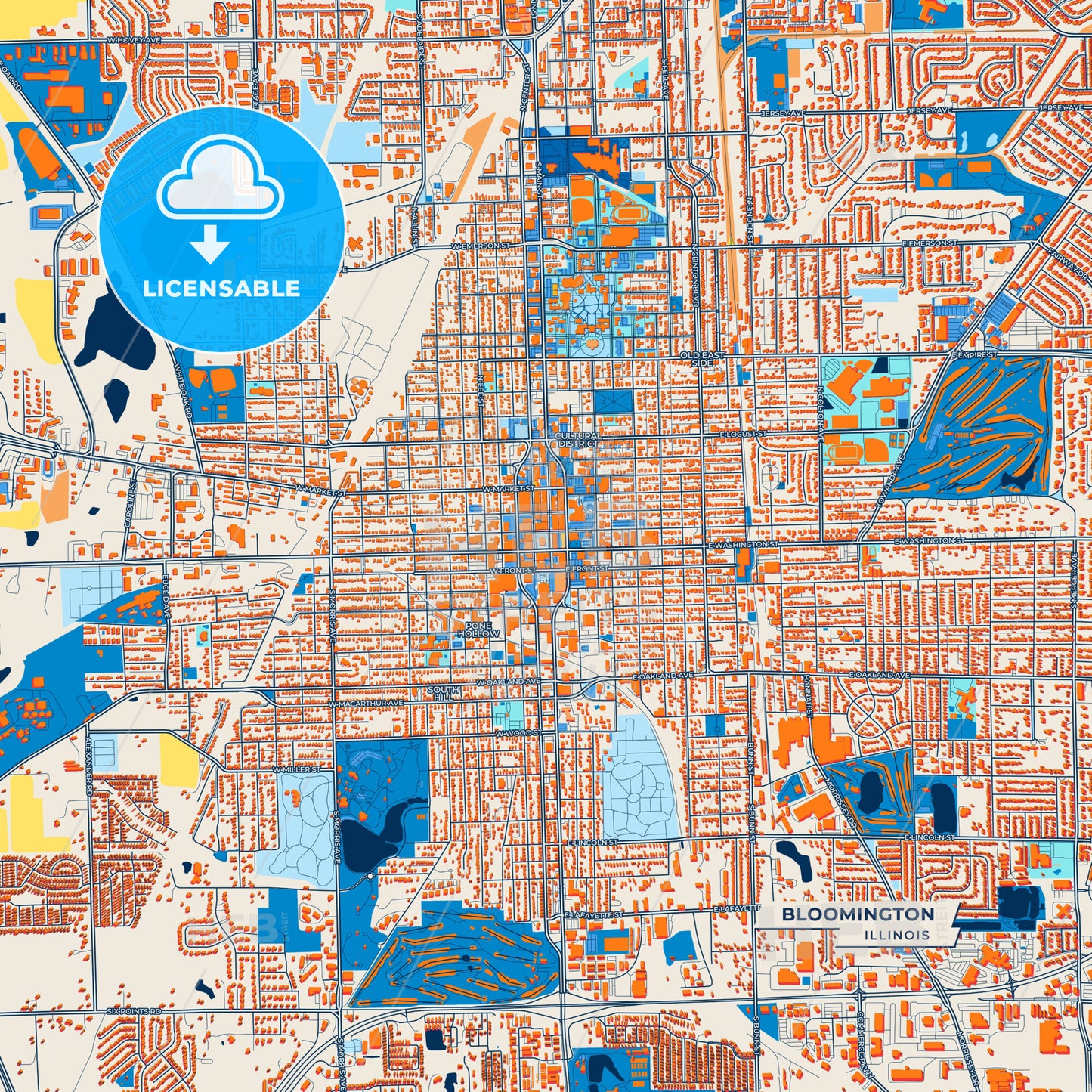 Canvas Print Template of Bloomington Street Map