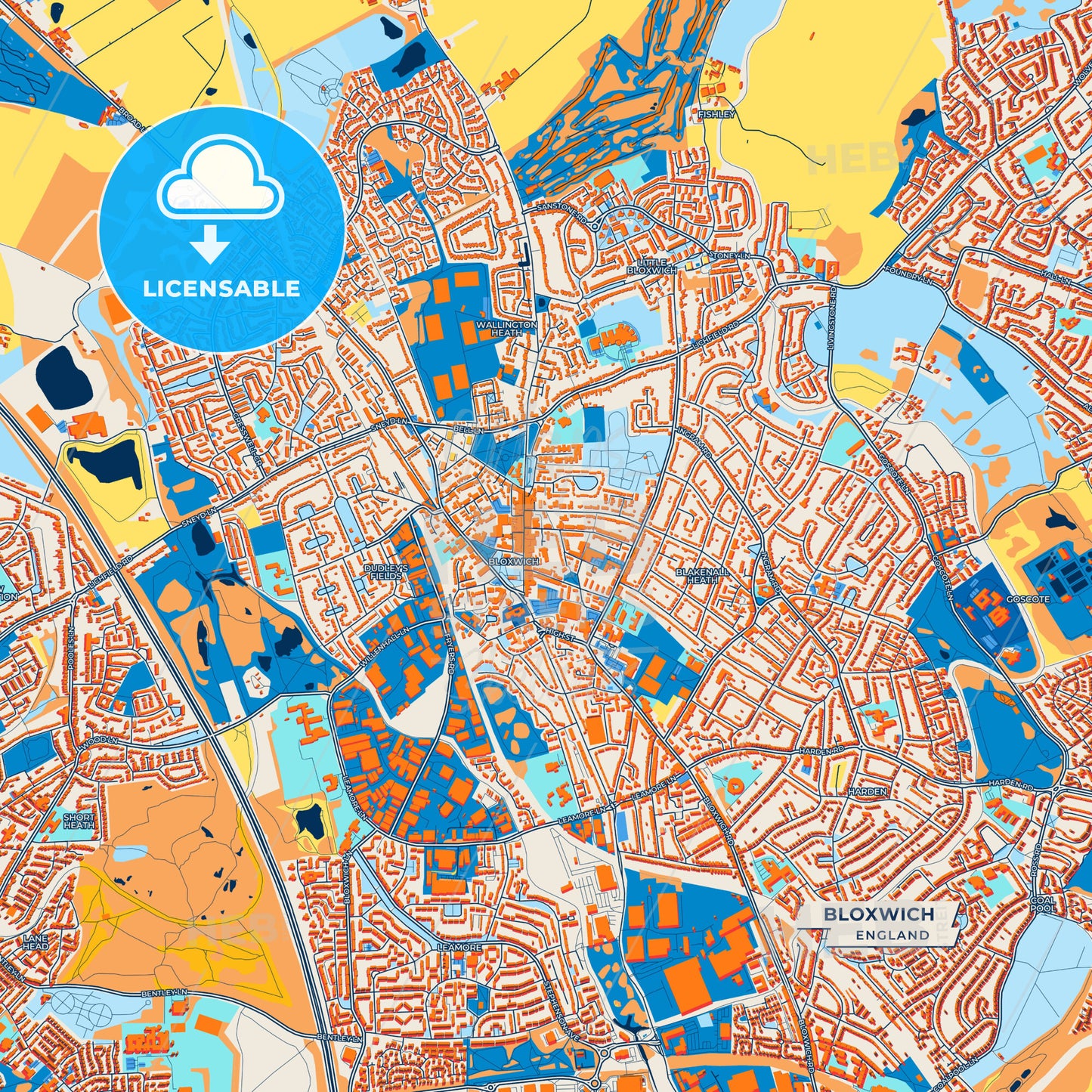 Canvas Print Template of Bloxwich Street Map