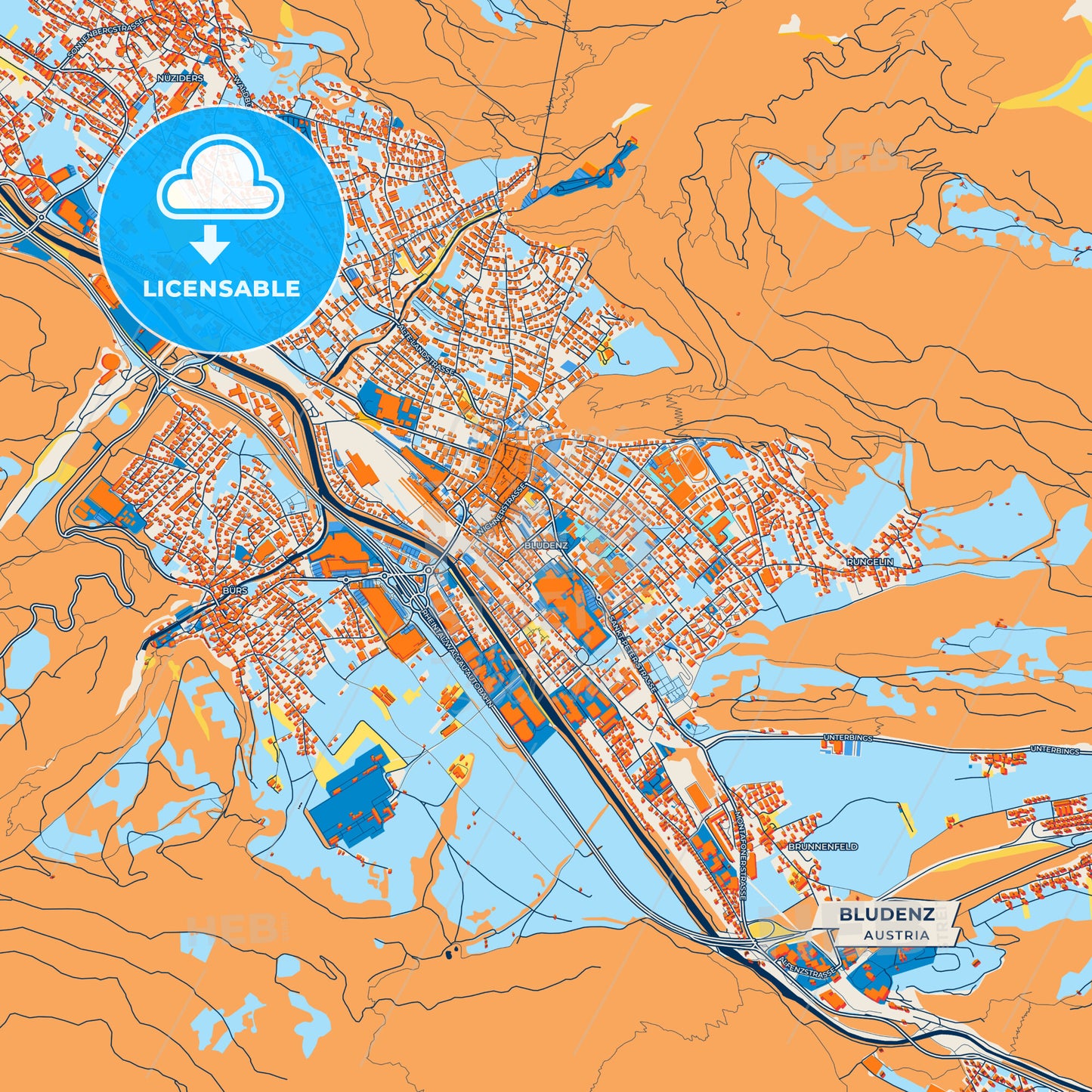 Canvas Print Template of Bludenz Street Map