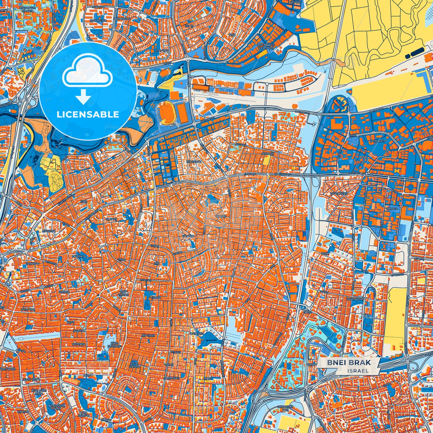 Canvas Print Template of Bnei Brak Street Map