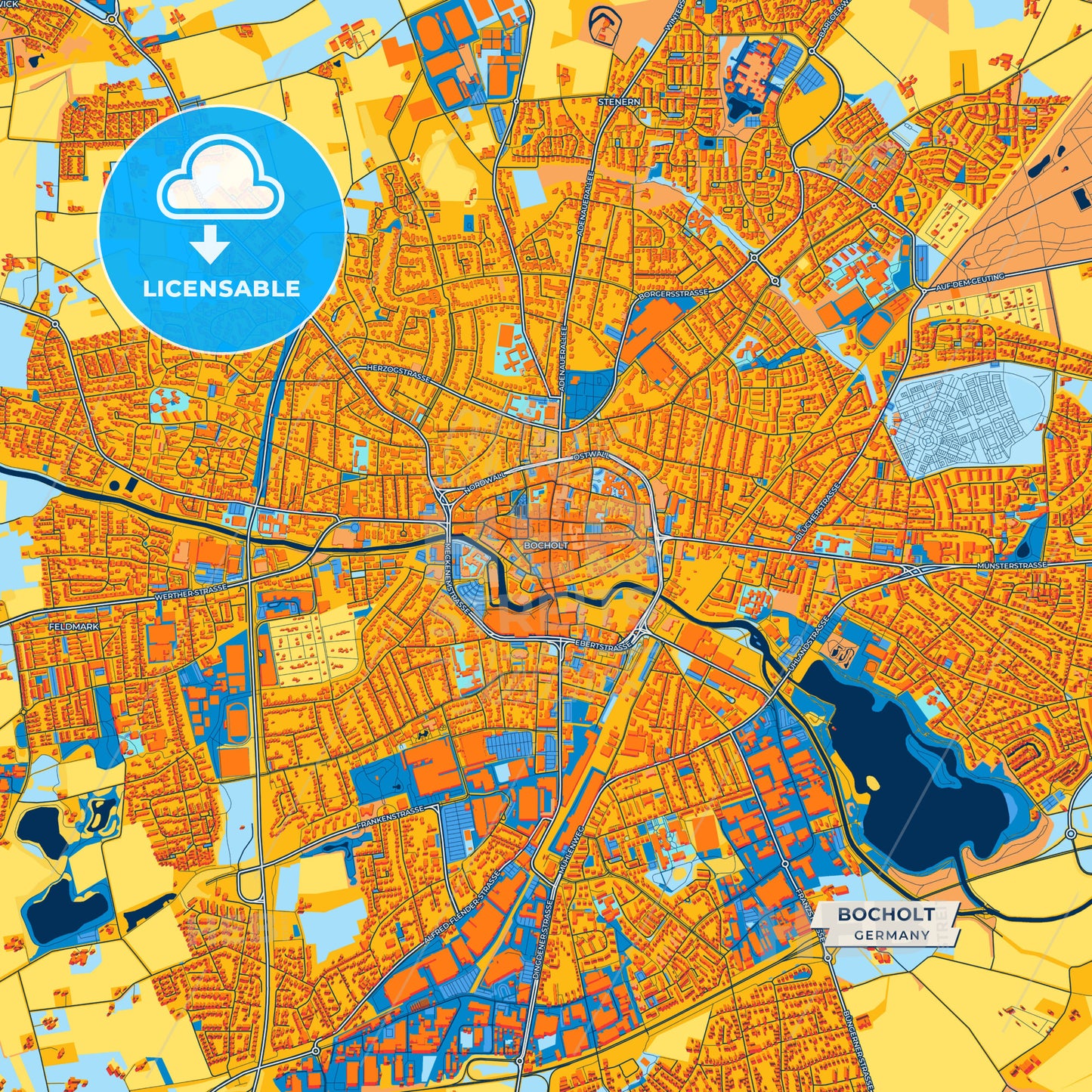 Canvas Print Template of Bocholt Street Map
