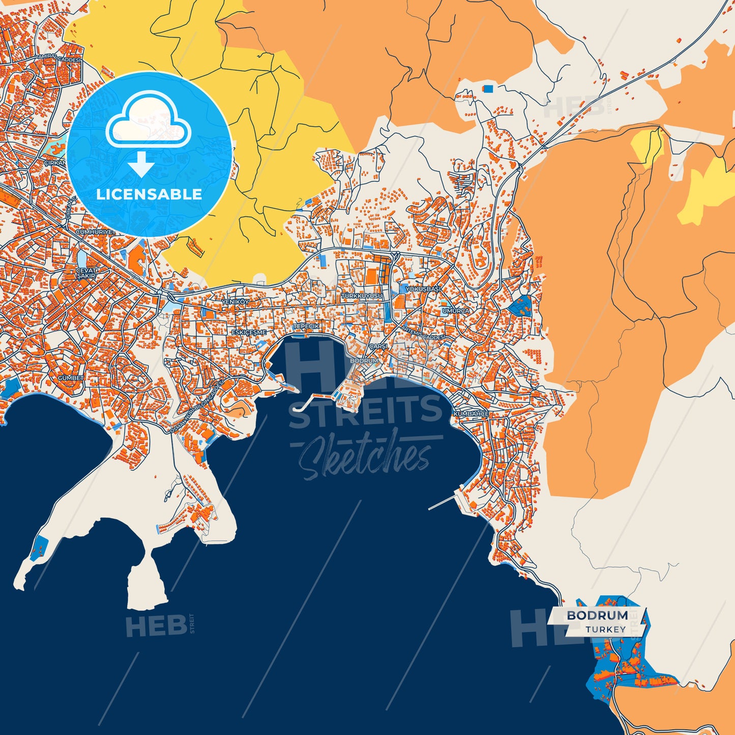 Canvas Print Template of Bodrum Street Map