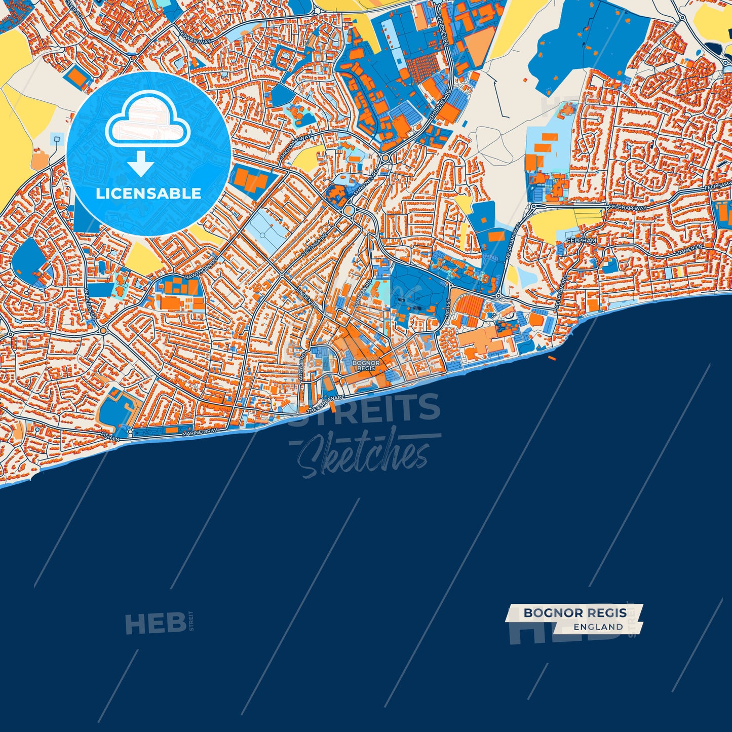 Canvas Print Template of Bognor Regis Street Map
