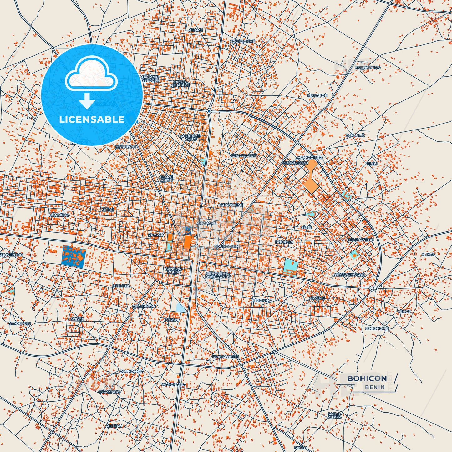 Canvas Print Template of Bohicon Street Map