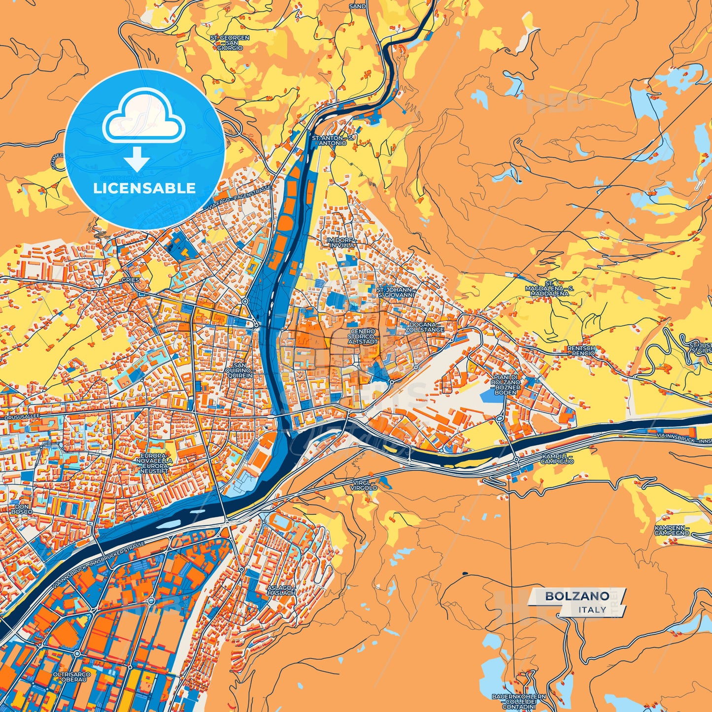 Canvas Print Template of Bolzano Street Map