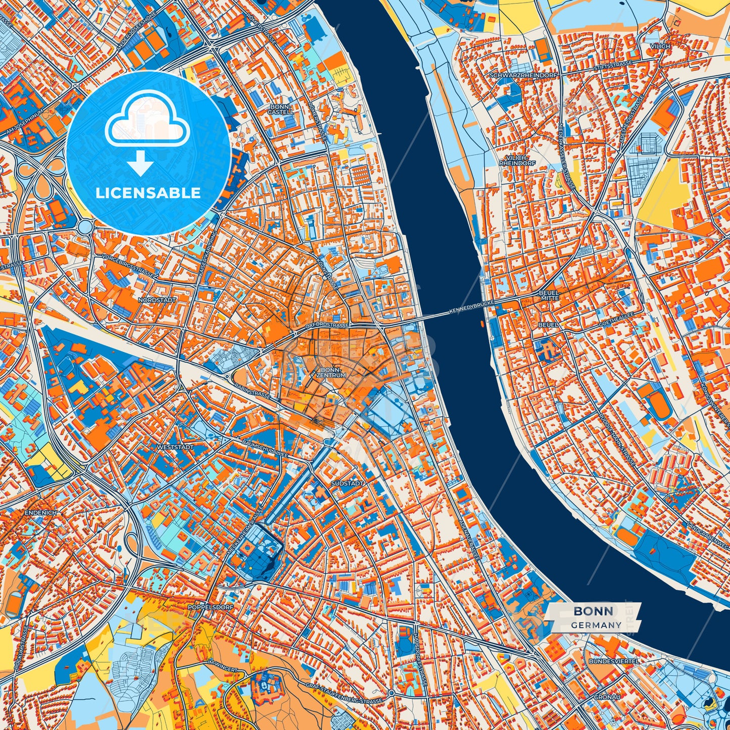 Canvas Print Template of Bonn Street Map
