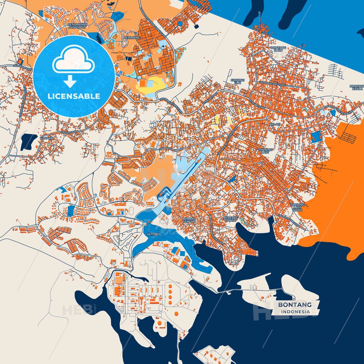 Canvas Print Template of Bontang Street Map