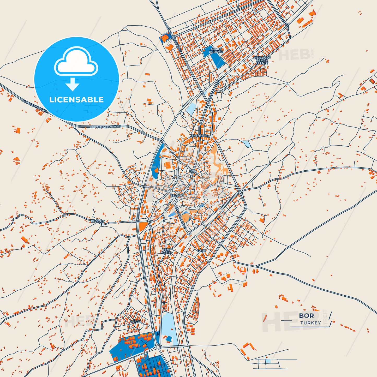 Canvas Print Template of Bor Street Map