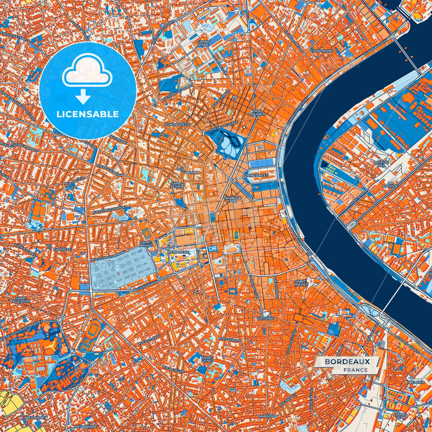 Canvas Print Template of Bordeaux Street Map