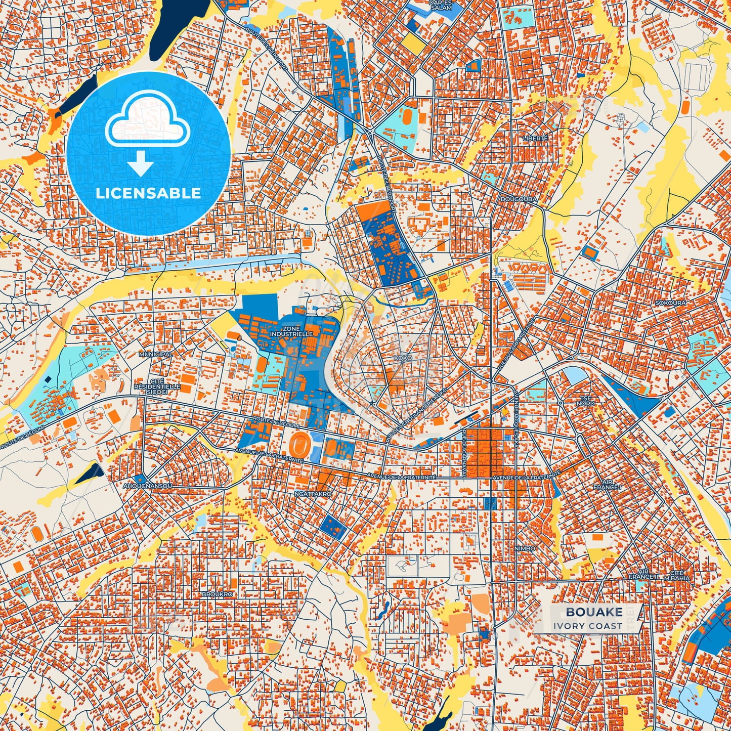 Canvas Print Template of Bouake Street Map