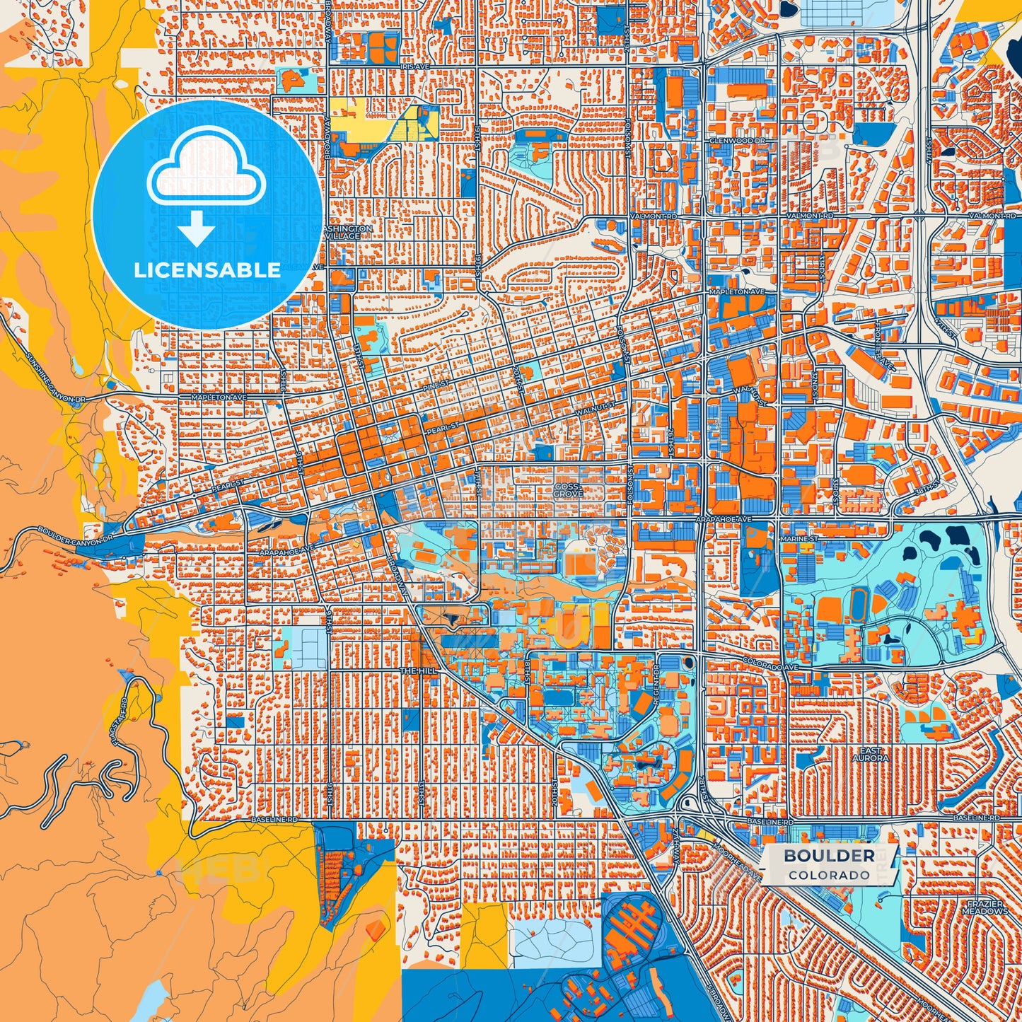 Canvas Print Template of Boulder Street Map