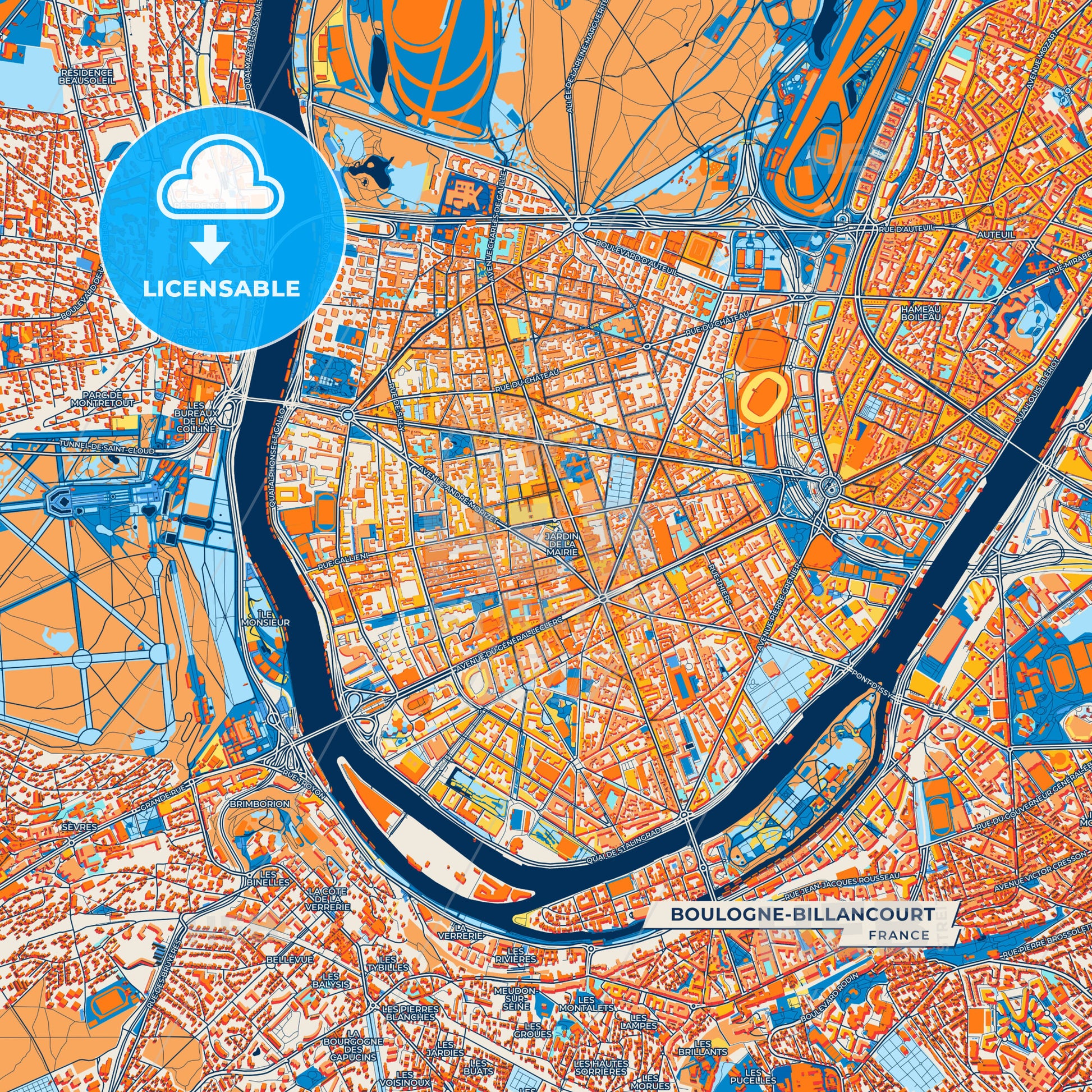 Canvas Print Template of Boulogne-Billancourt Street Map