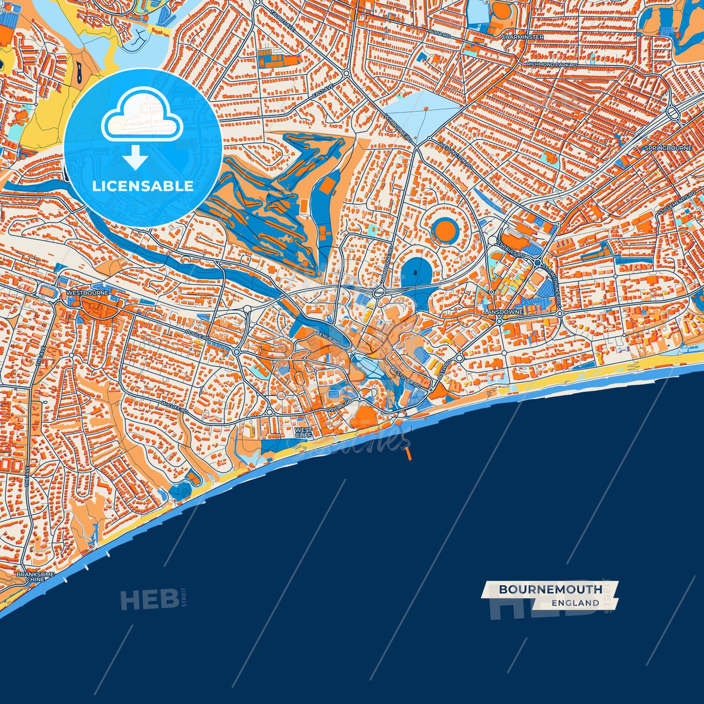 Canvas Print Template of Bournemouth Street Map