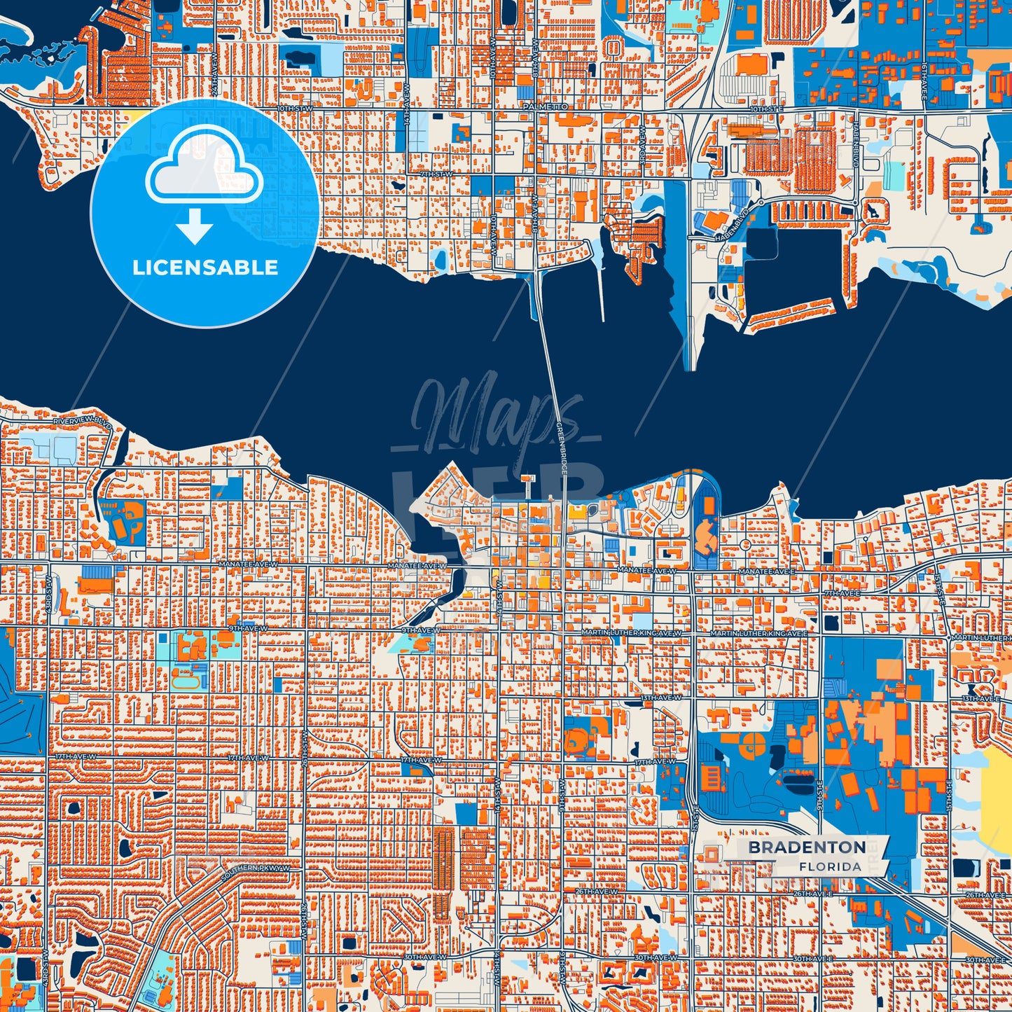 Canvas Print Template of Bradenton Street Map
